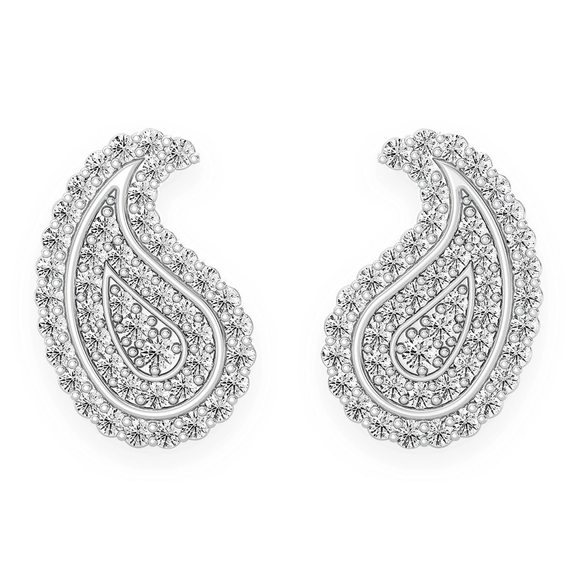 Paisley Diamond Stud Earrings in 14K white gold, front view