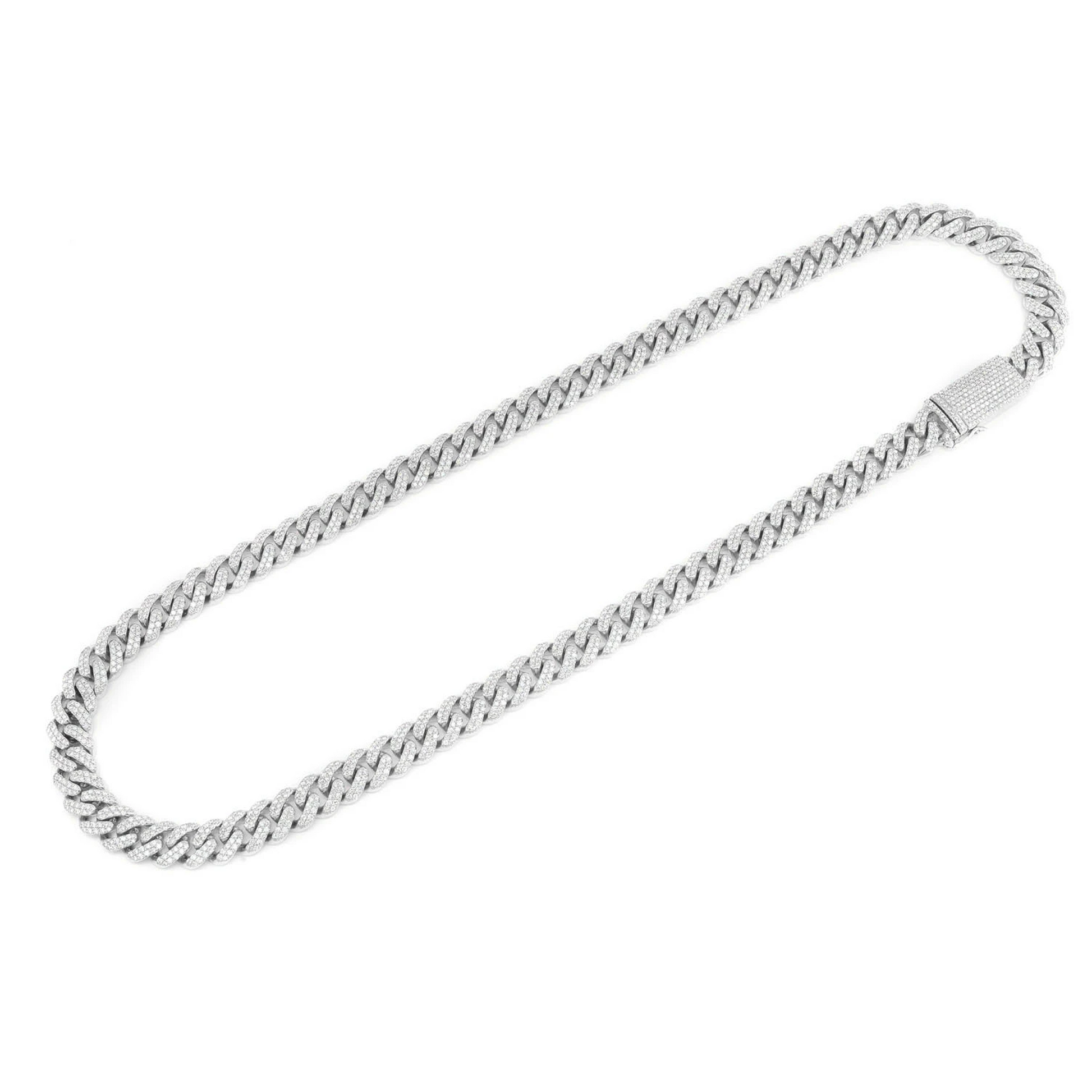 Iced Miami Cuban Necklace in 14K white gold, 10mm / 14.00ctw width, detail view