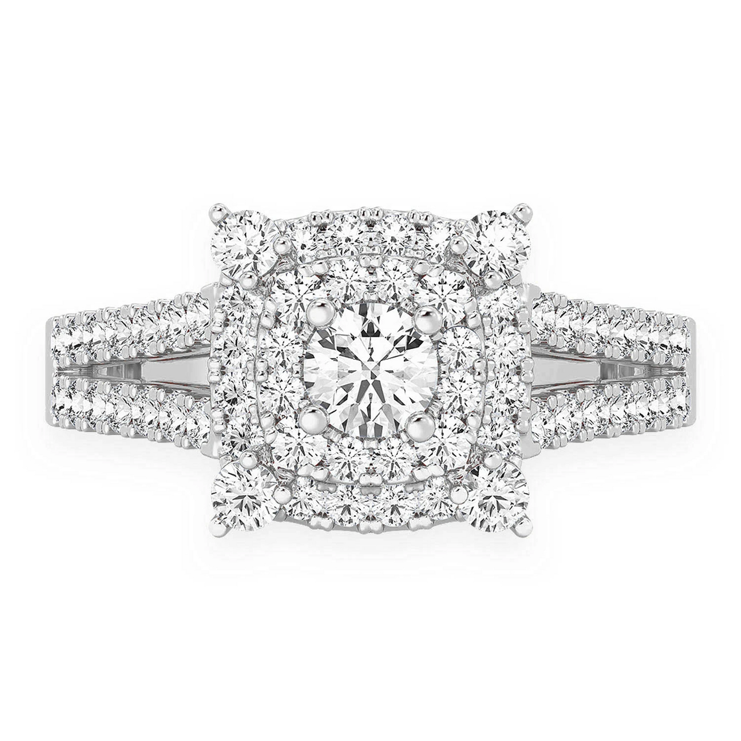 Classic Square & Round Diamond Ring in 14K white gold, front view