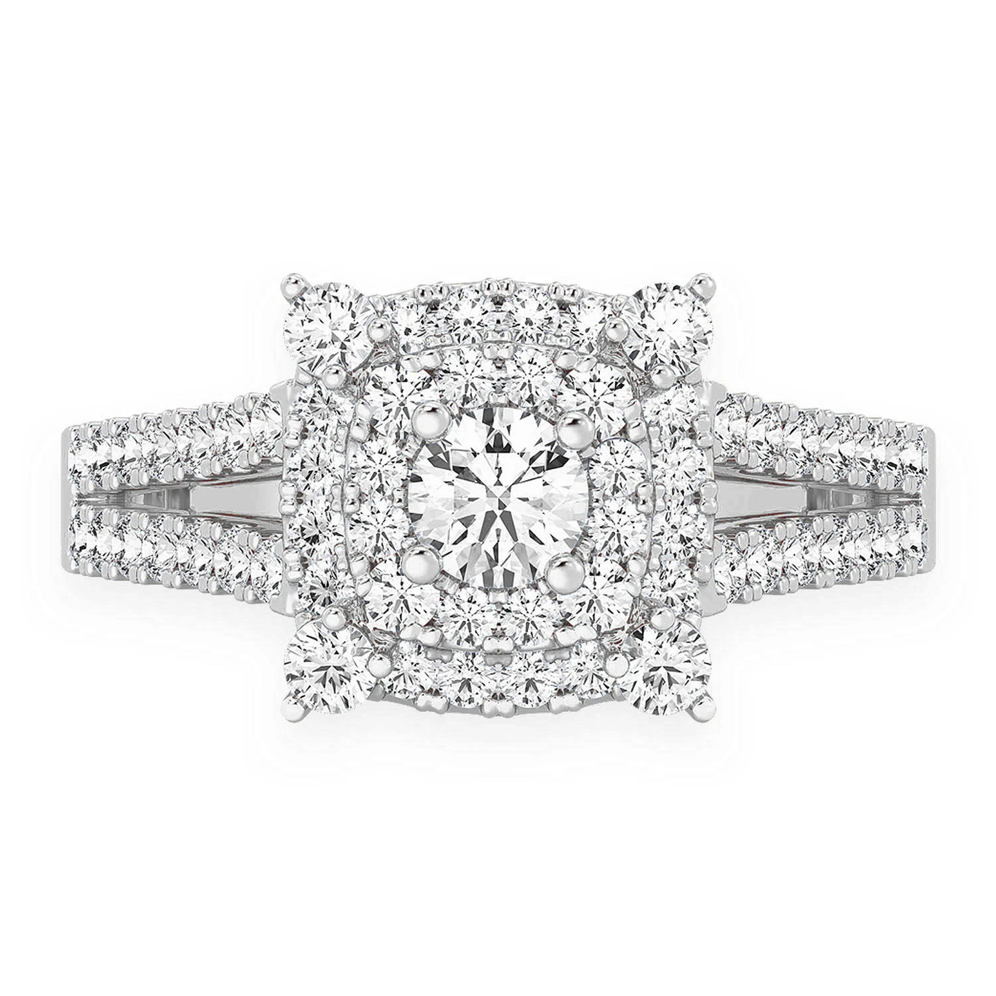 Classic Square & Round Diamond Ring in 14K white gold, front view