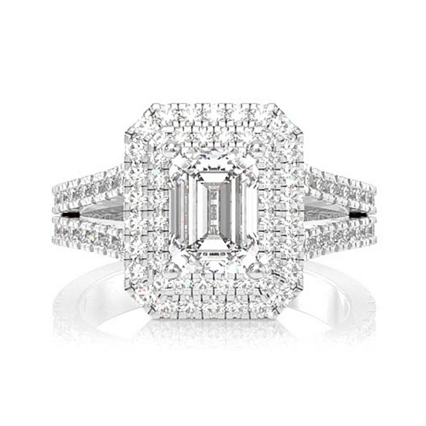 Radiant Double Halo Diamond Engagement Ring in 14K white gold, front view