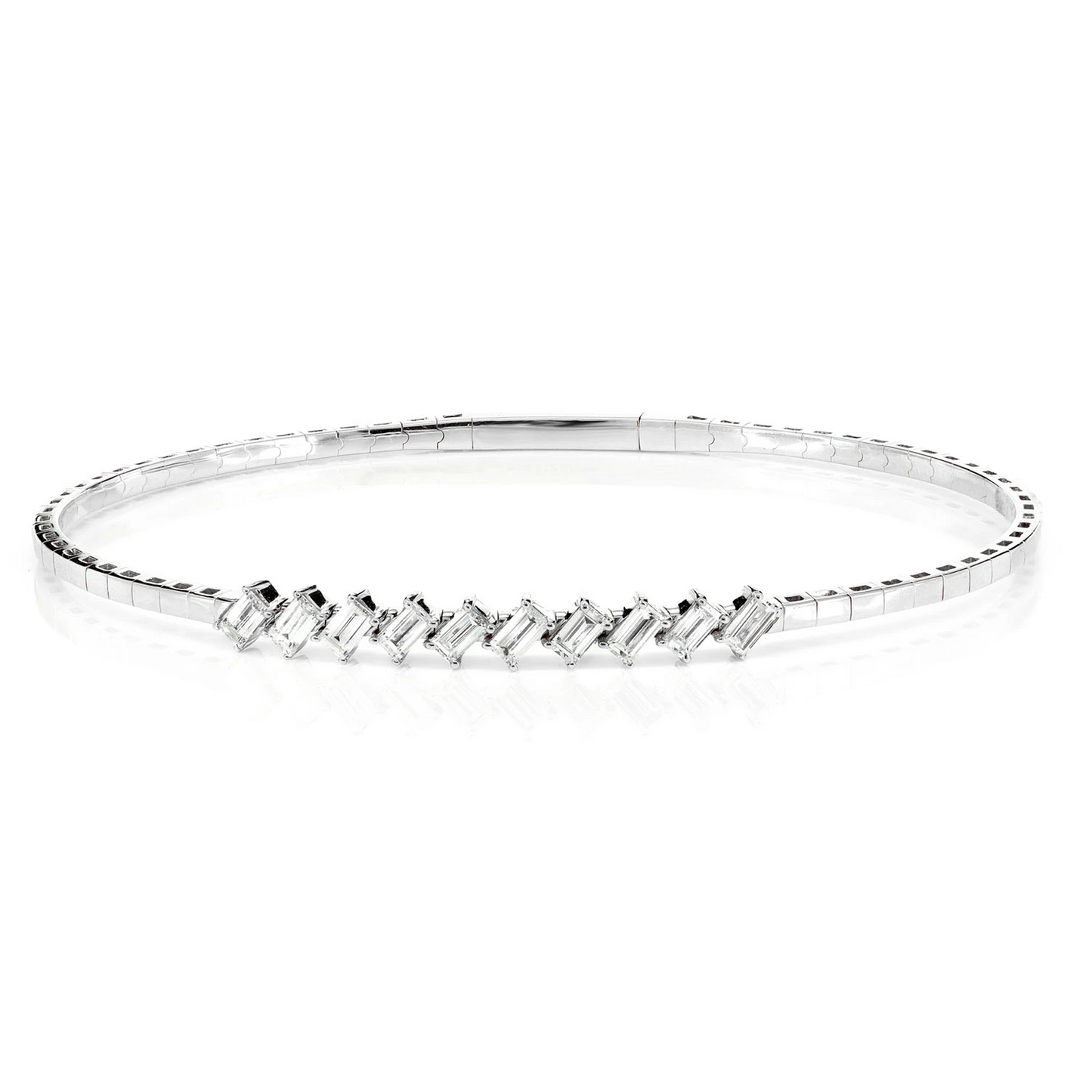 Angled Baguette Diamond Bangle in 14K white gold, 1.00ctw, front view