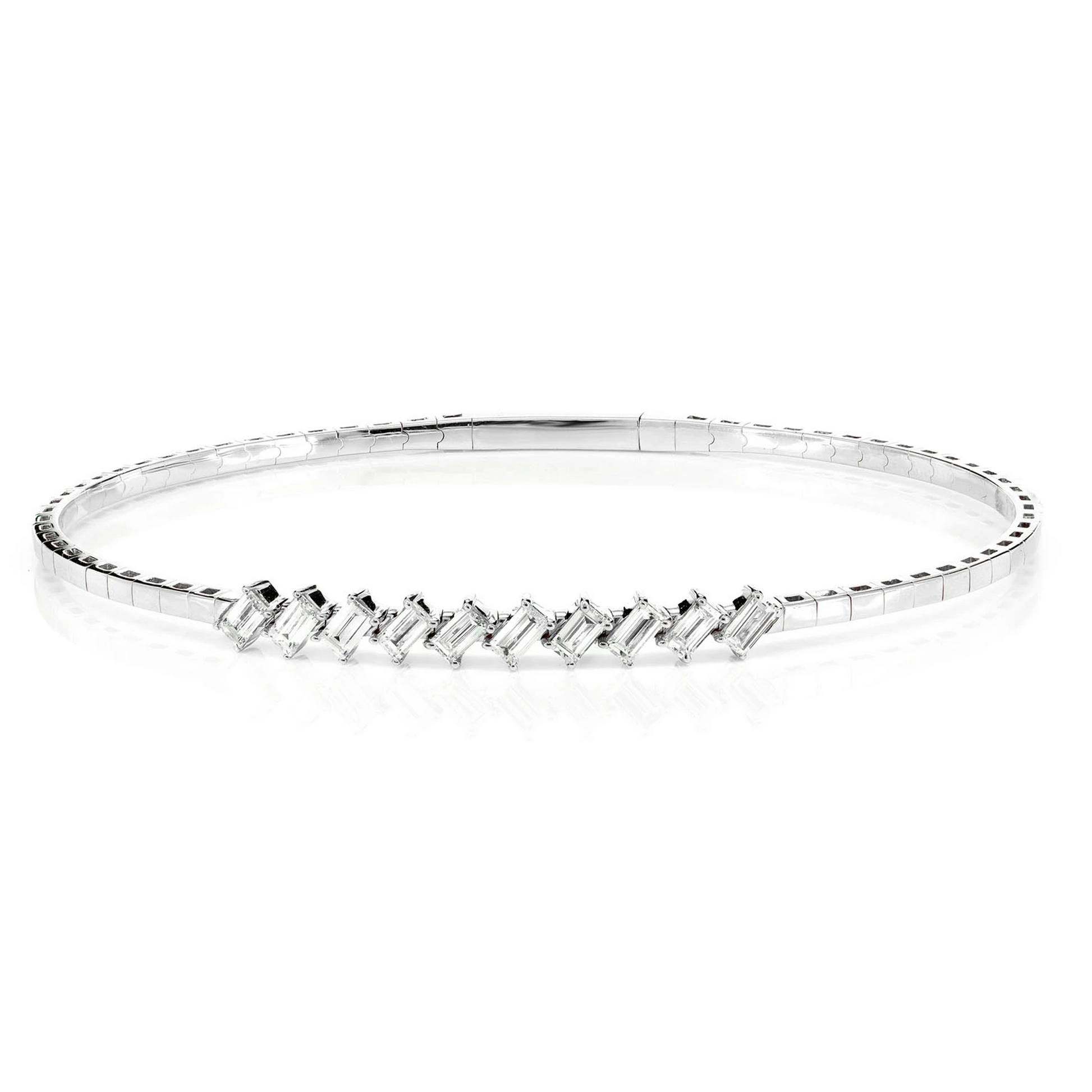 Angled Baguette Diamond Bangle in 14K white gold, 1.00ctw, front view