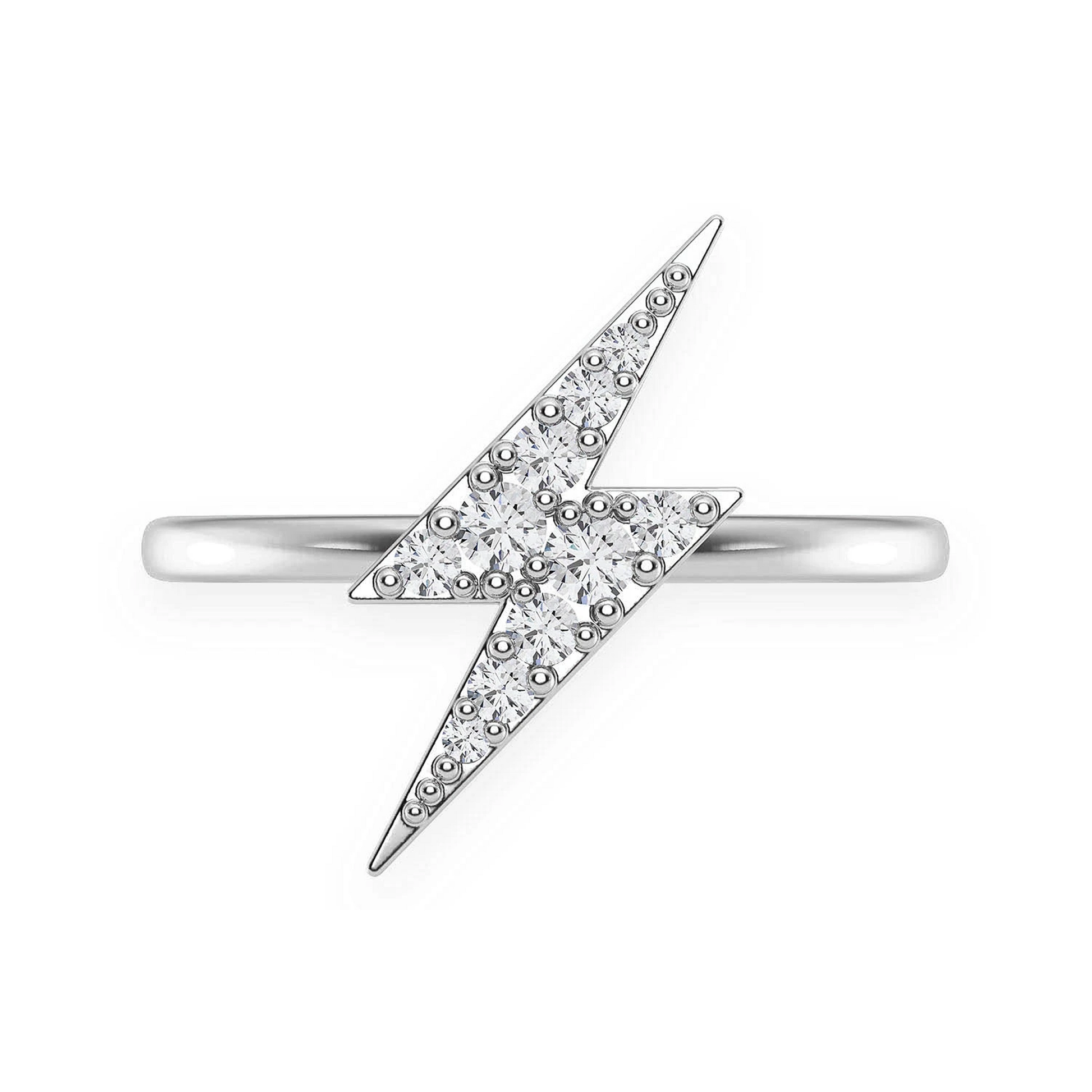 Lightning Bolt Diamond Ring in 14K white gold, front view