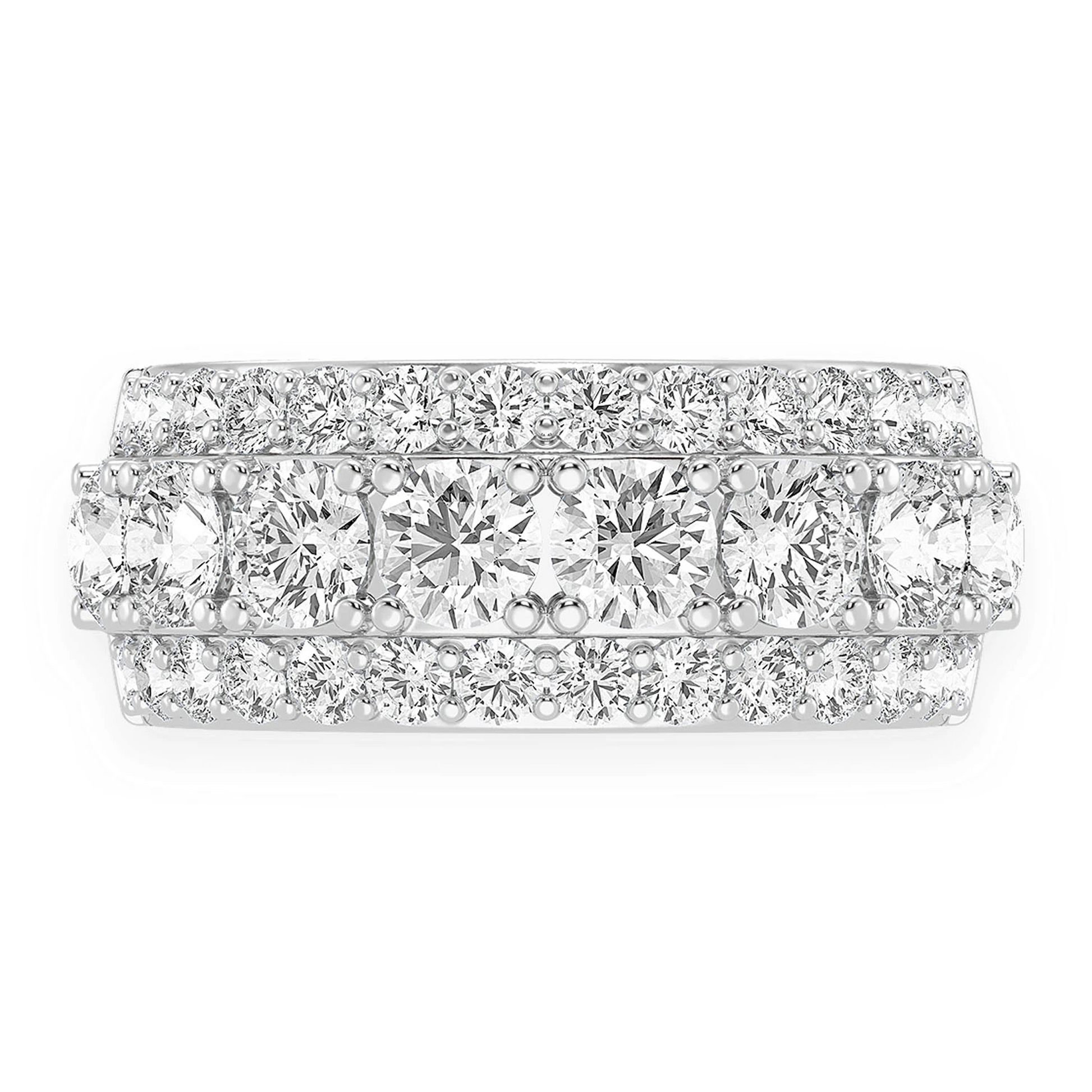 Three Row Diamond Band in 14K white gold, front view
