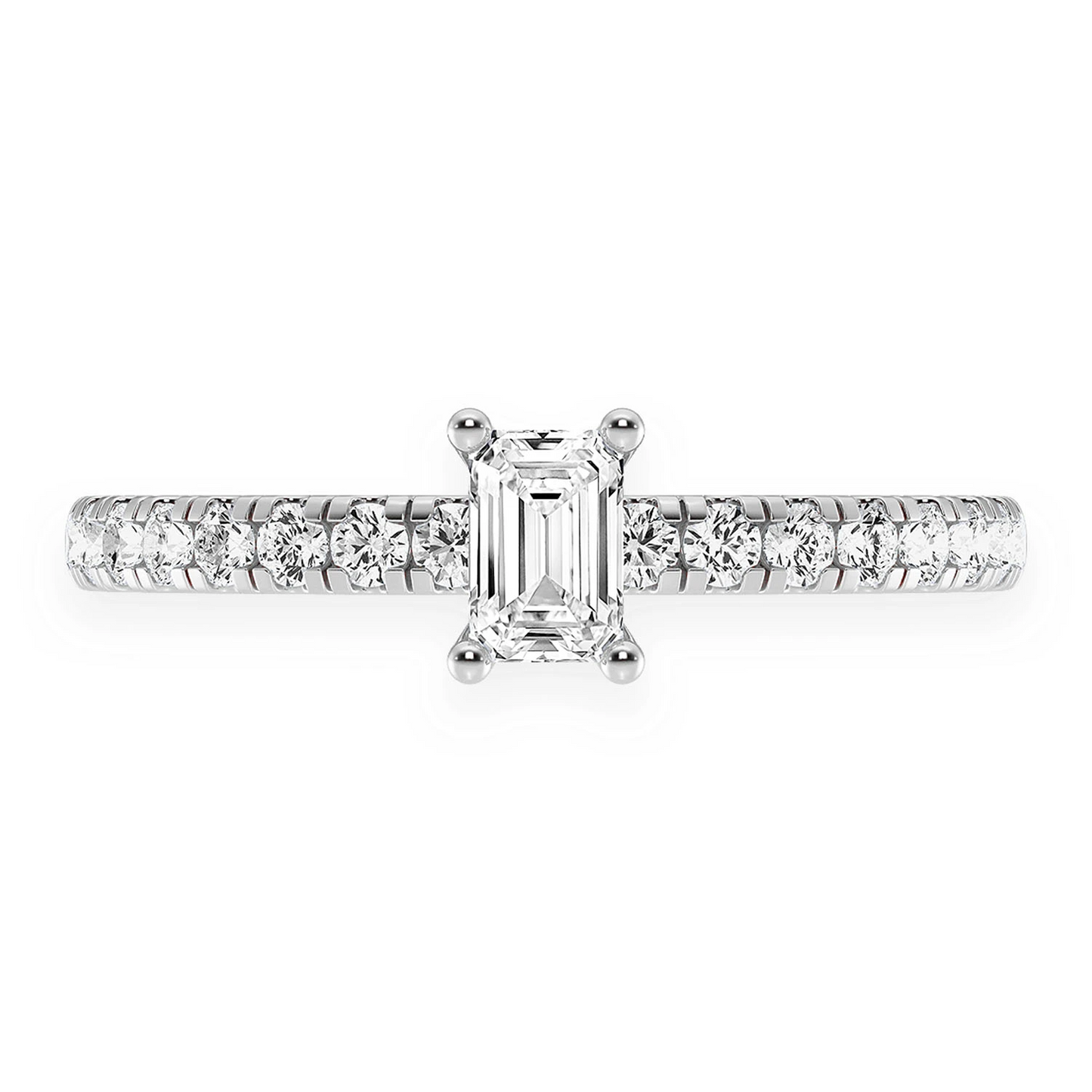 0.25ct Emerald Cut Diamond Engagement Ring in 14K white gold, front view