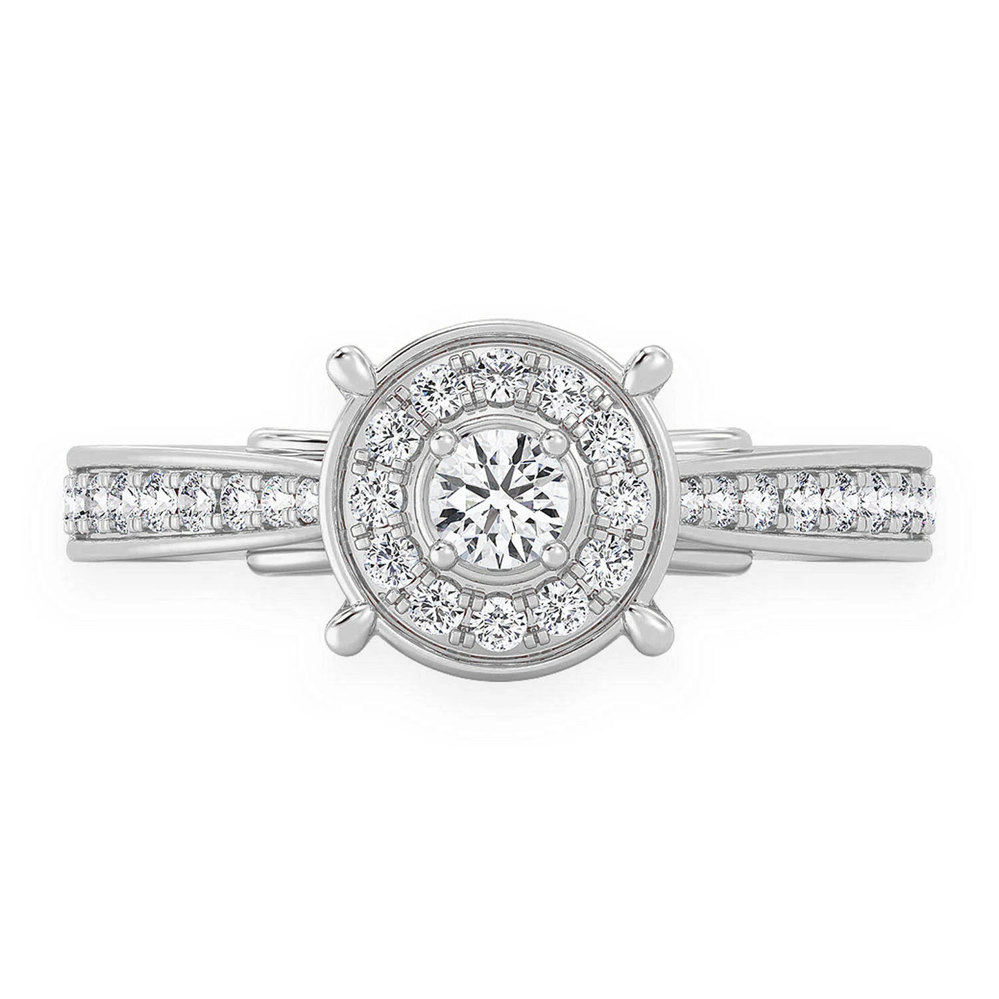 Round Halo Diamond Engagement Ring in 14K white gold, front view