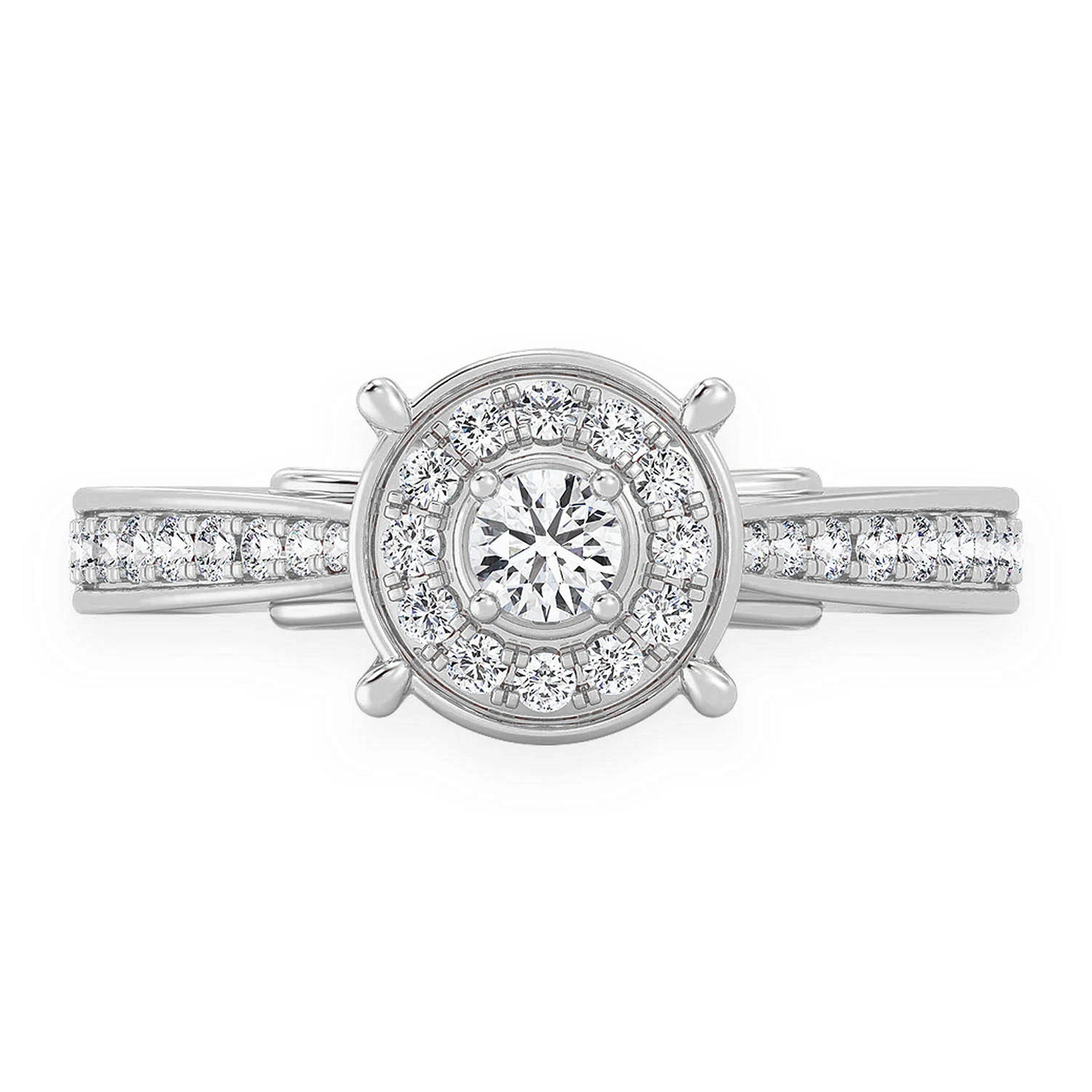 Round Halo Diamond Engagement Ring in 14K white gold, front view