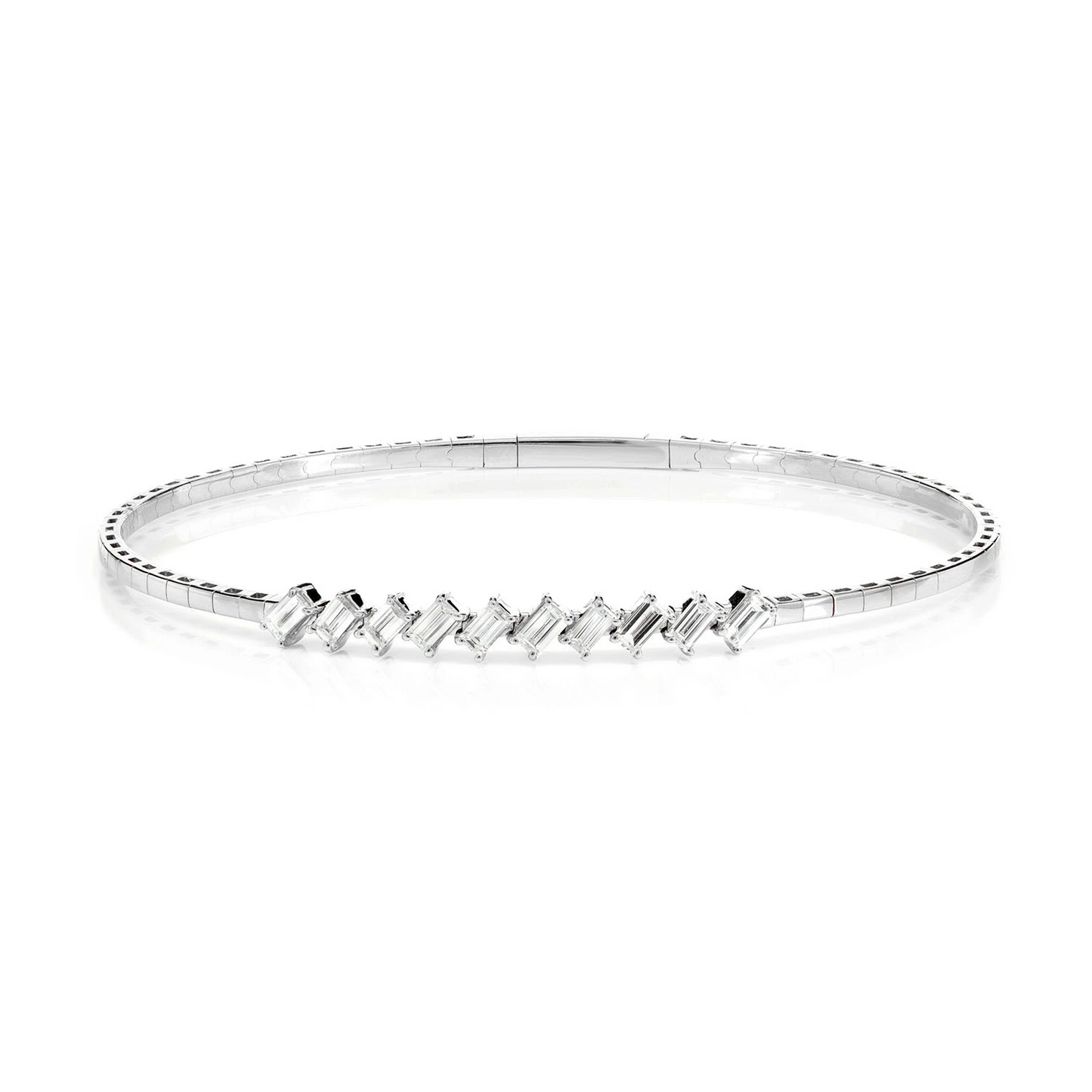 Angled Baguette Diamond Bangle in 14K white gold, 0.85ctw, front view