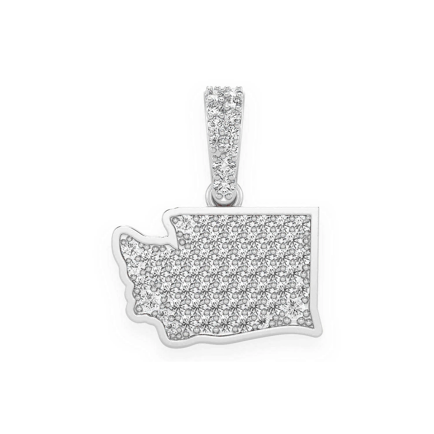 US State Diamond Pendant in 14K white gold, Washington design, front view
