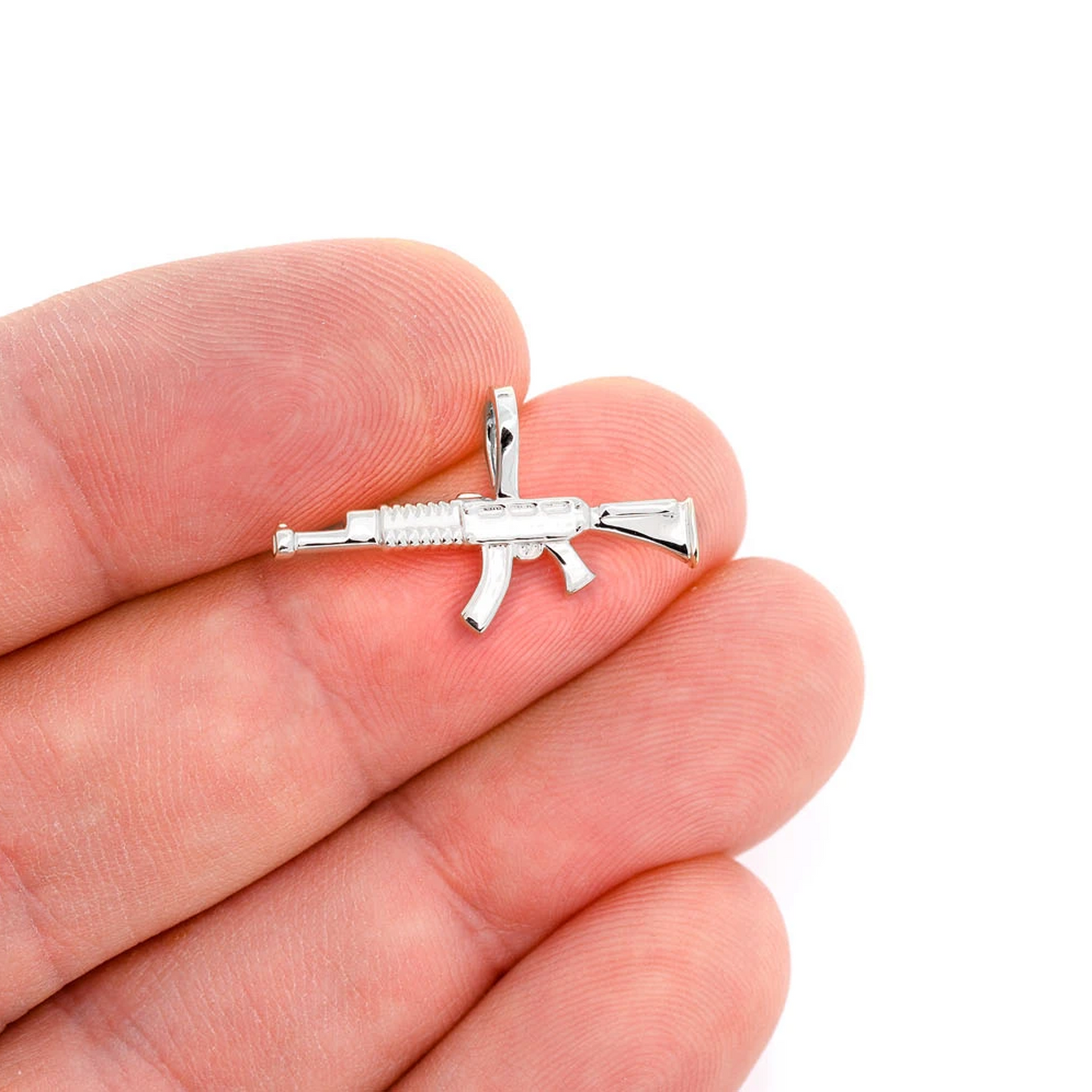 AK47 Draco Diamond Pendant in 14K white gold, Solid Gold, angled view