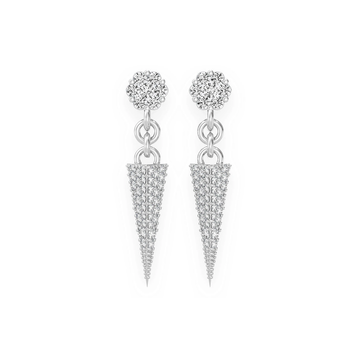 Pyramid Diamond Stud Drops in 14K white gold, front view