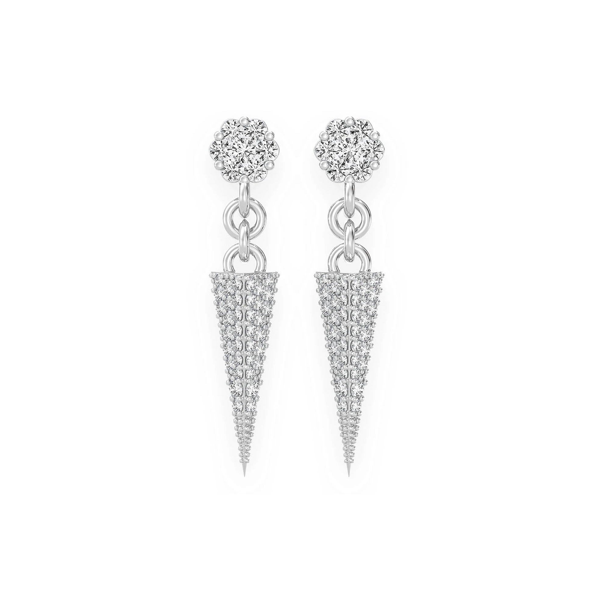 Pyramid Diamond Stud Drops in 14K white gold, front view