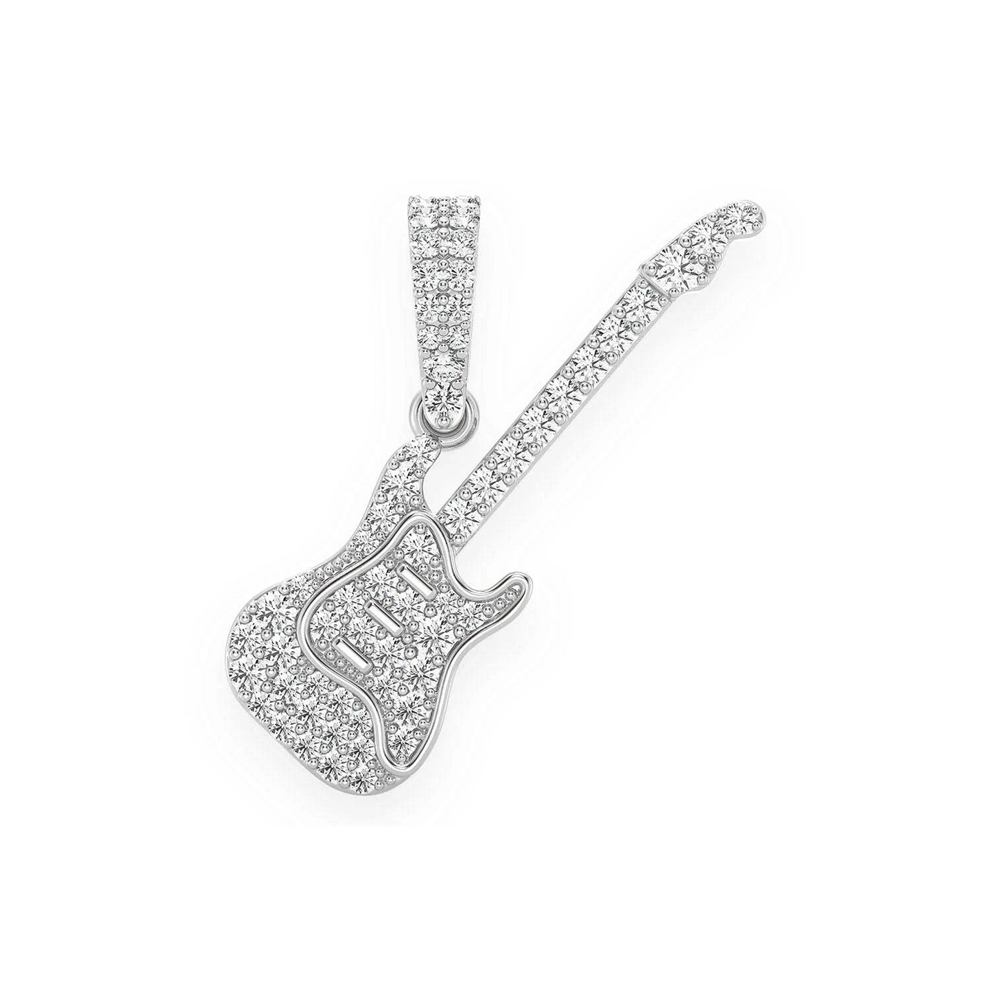 Electric Guitar Diamond Pendant in 14K white gold, front view