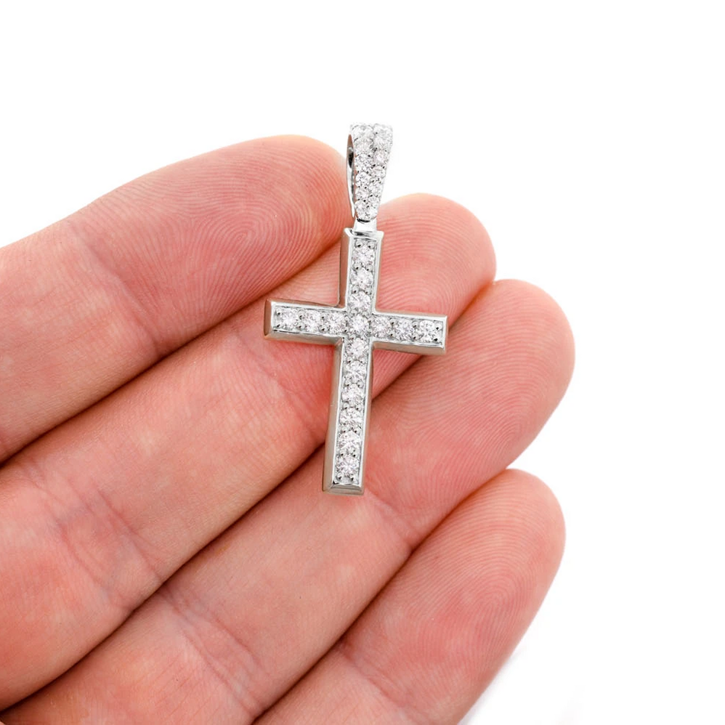 Angle Diamond Cross in 14K white gold, Statement | 1.15ctw, angled view
