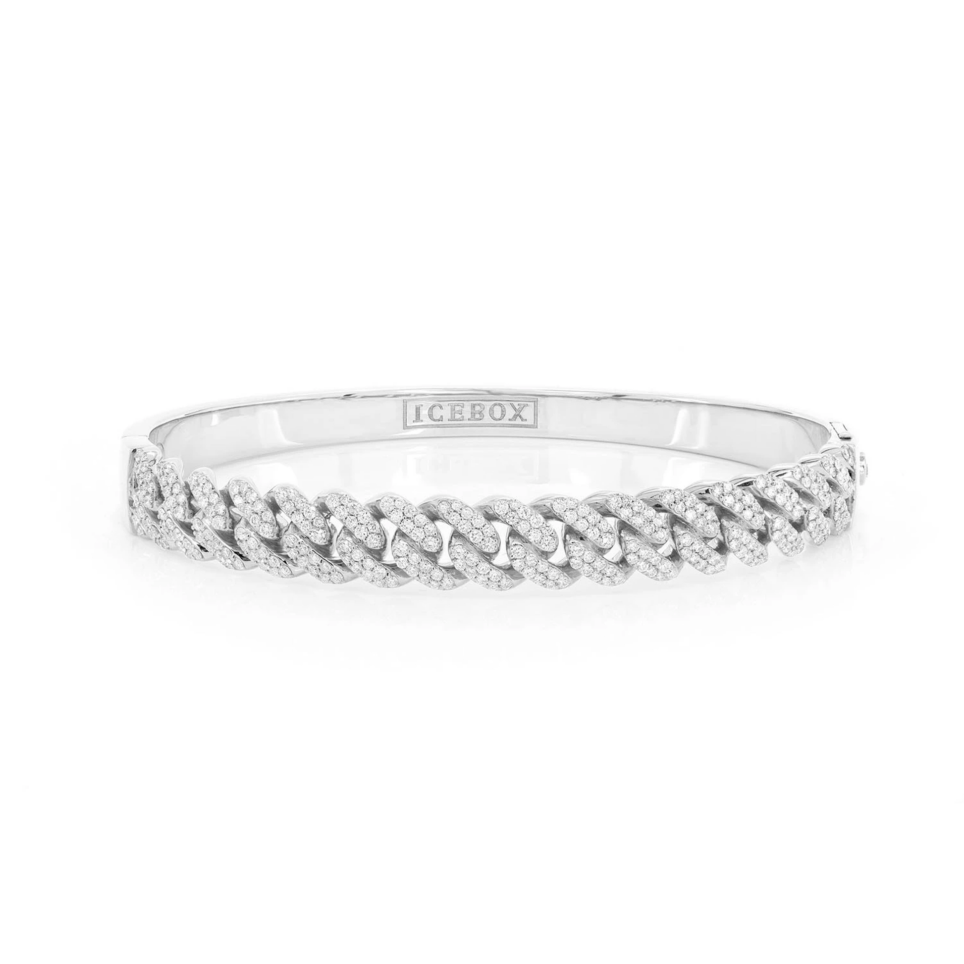 Large Cuban Diamond Bangle in 14K white gold, front view