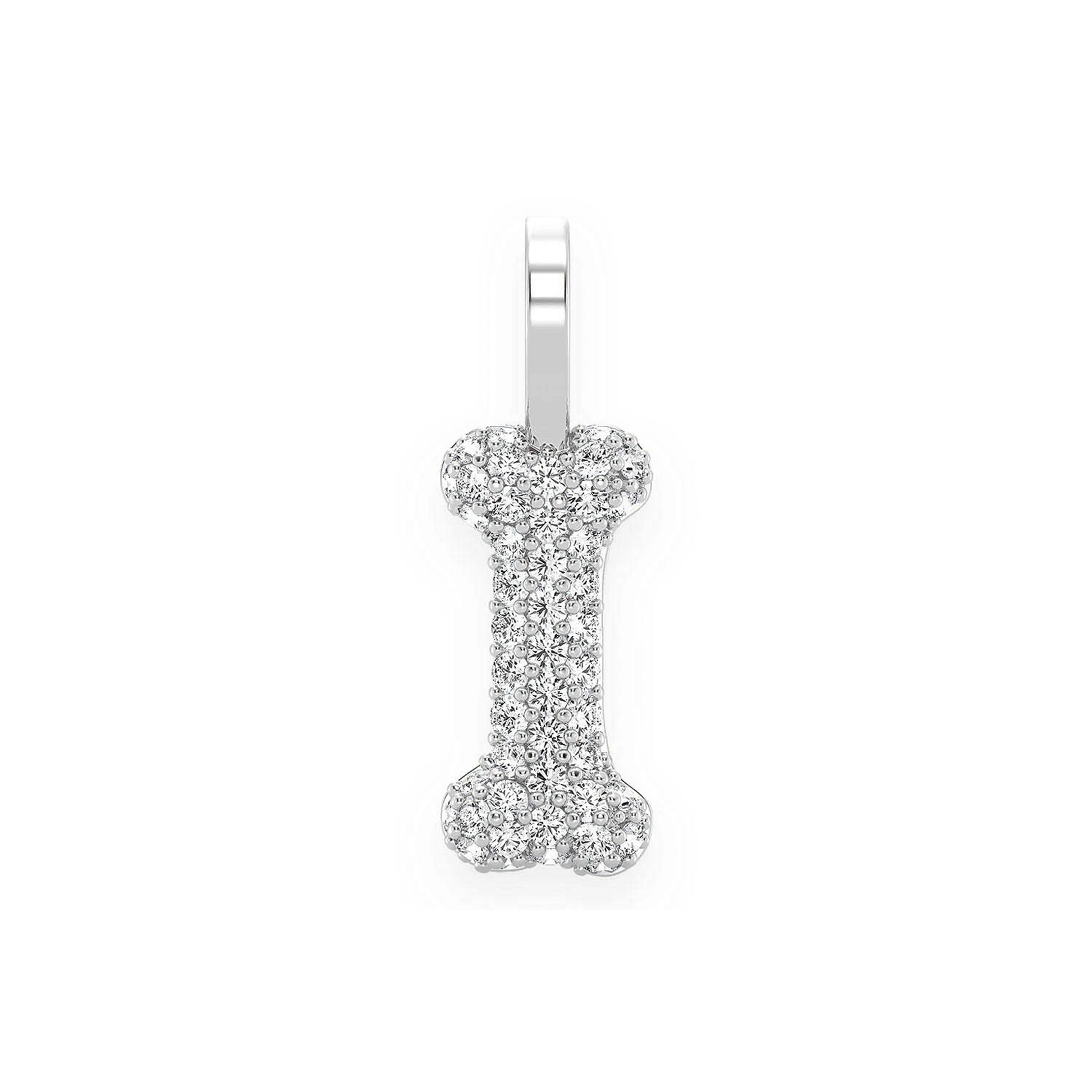 Dog Bone Diamond Pendant in 14K white gold, front view