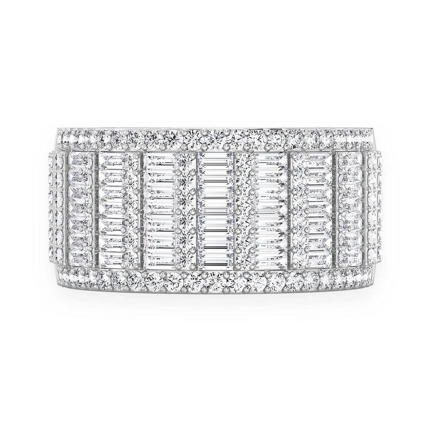 Super Baguette & Round Diamond Band Ring in 14K white gold, front view