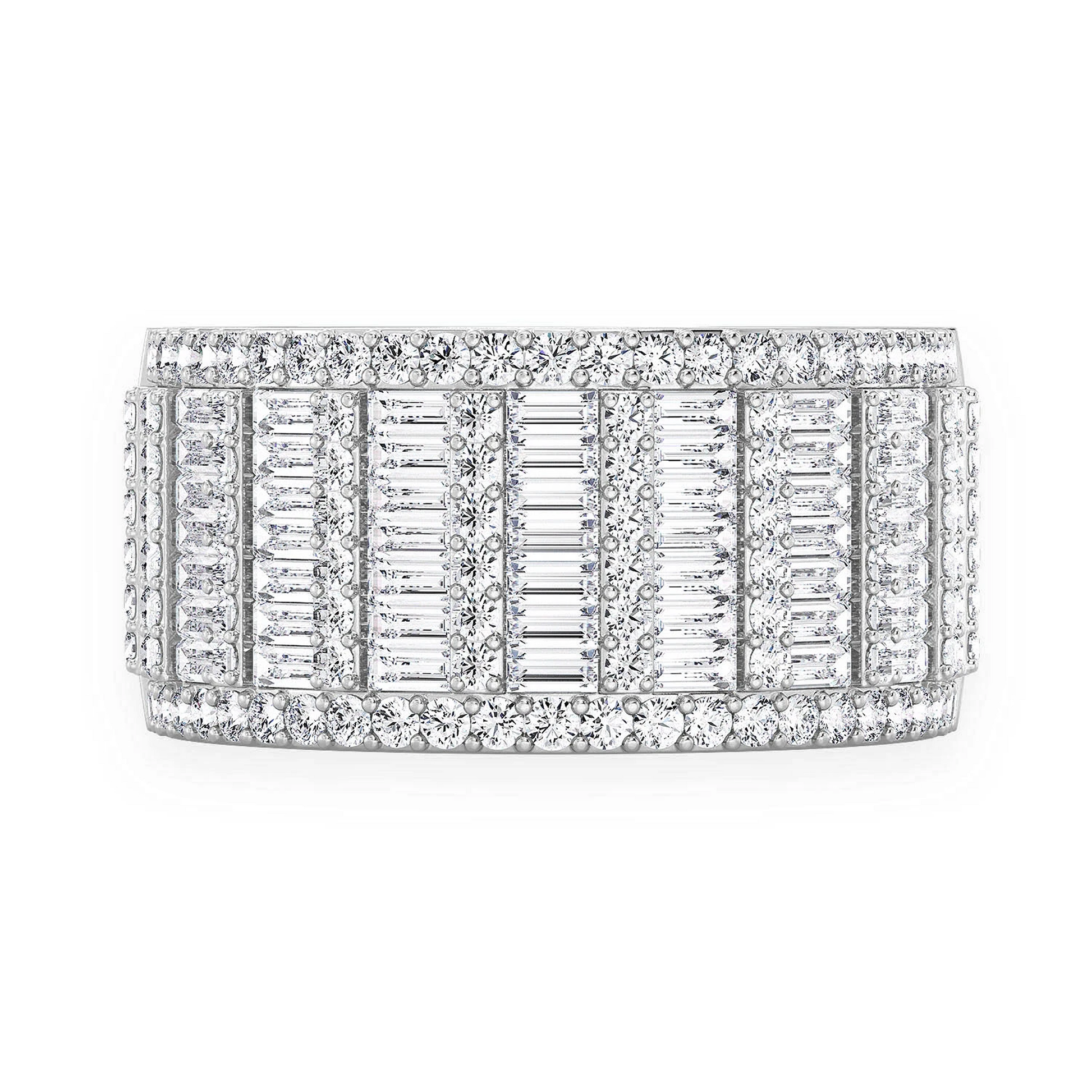 Super Baguette & Round Diamond Band Ring in 14K white gold, front view