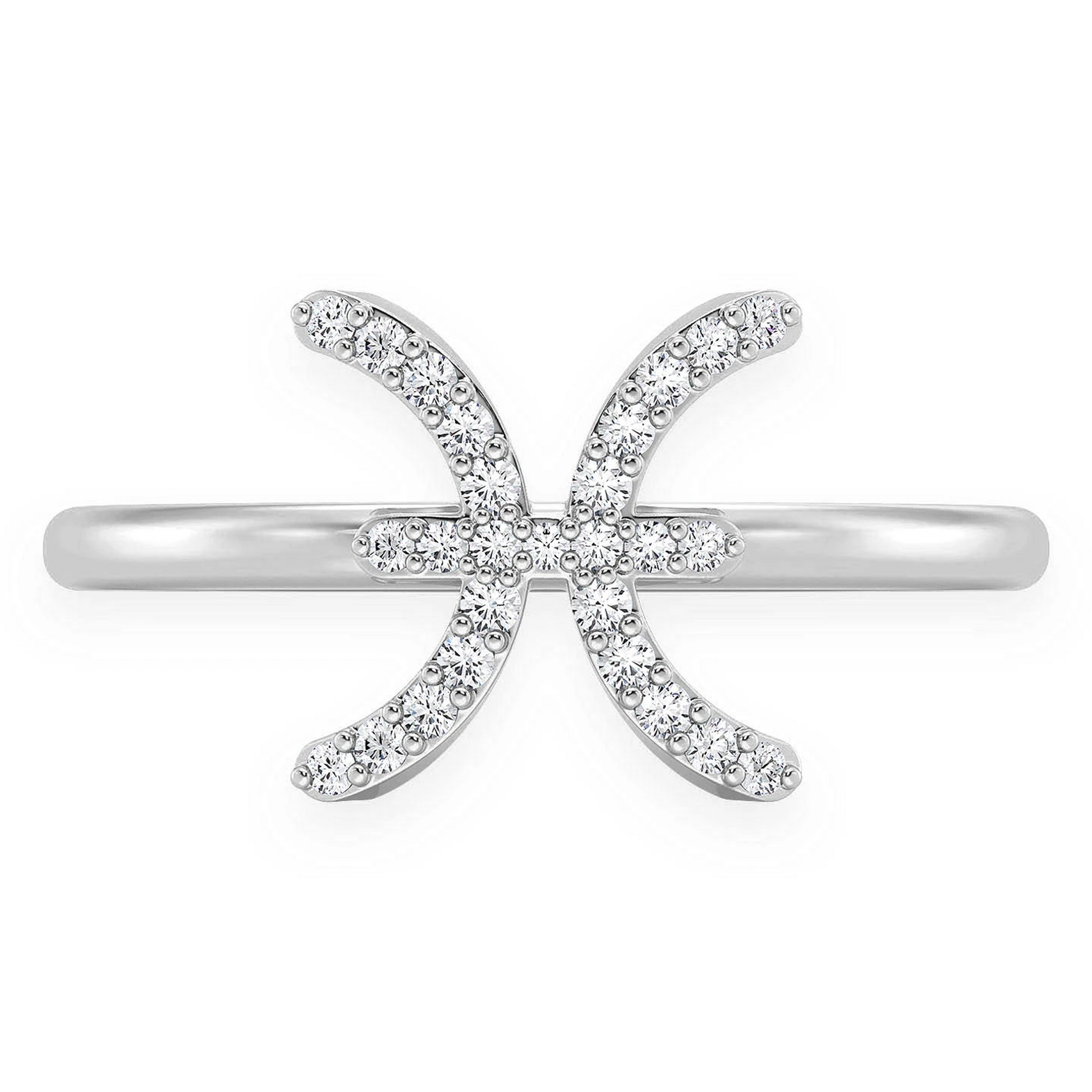 Zodiac Diamond Ring in 14K white gold, Pisces design, front view