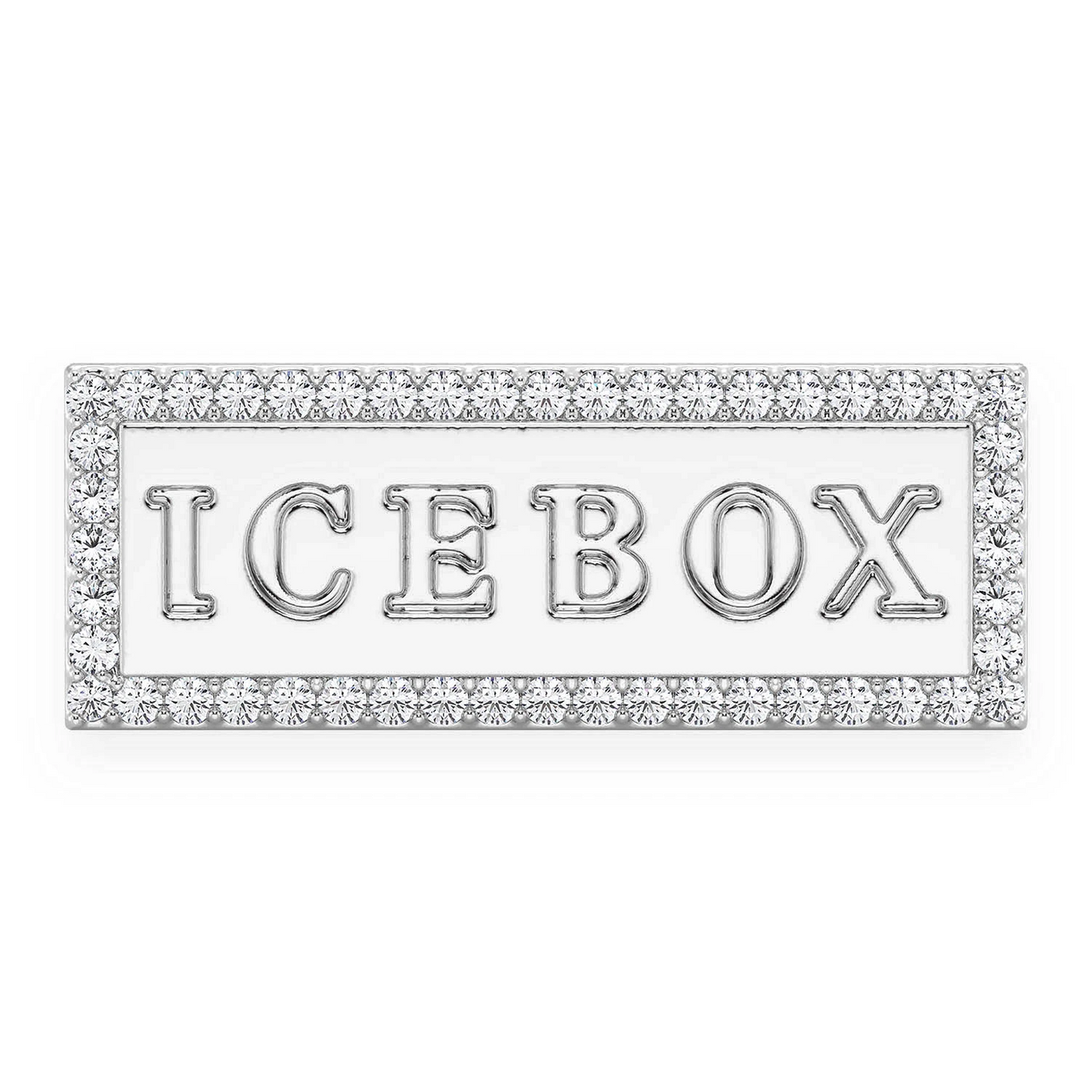 Icebox Logo Diamond Ring in 14K white gold, front view