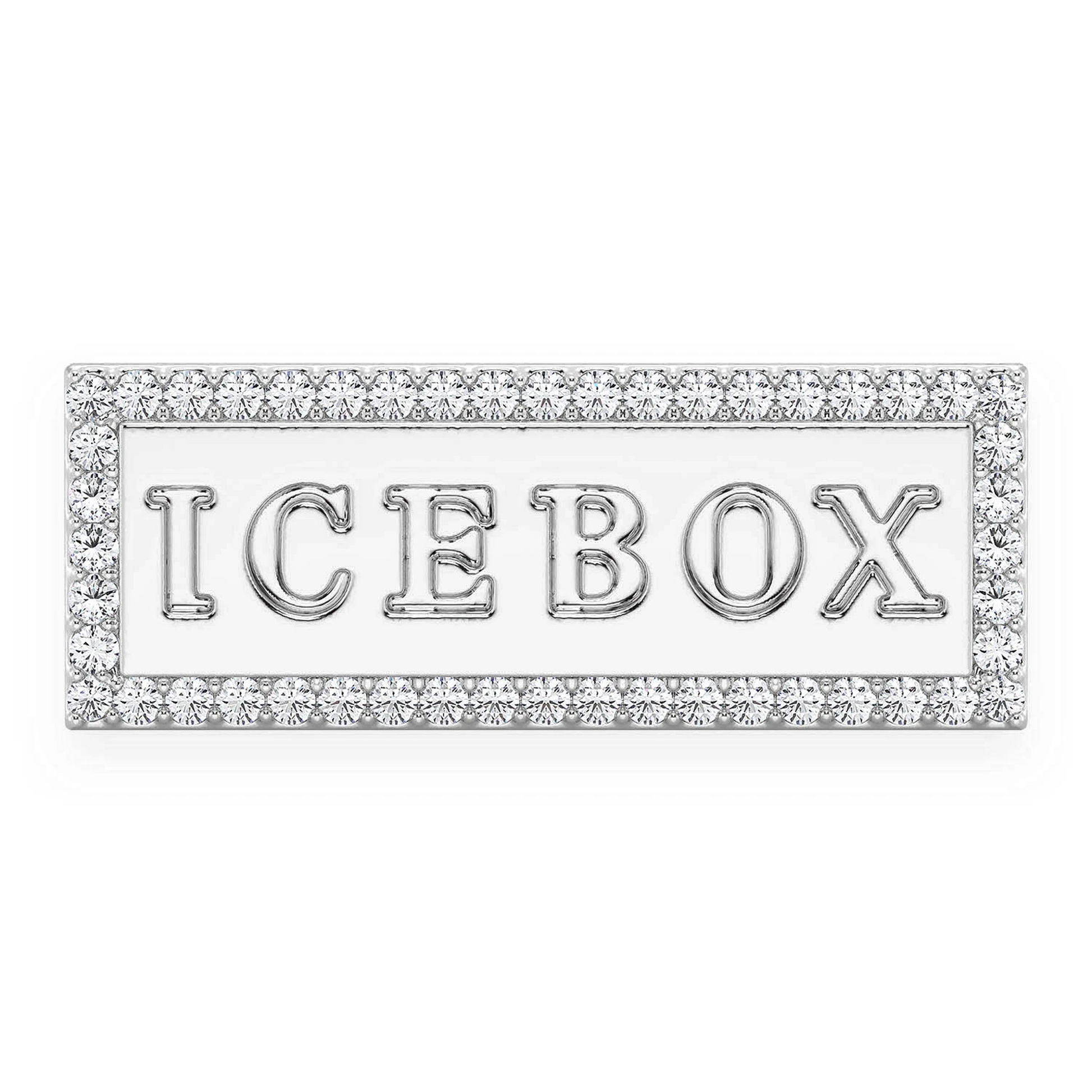 Icebox Logo Diamond Ring in 14K white gold, front view