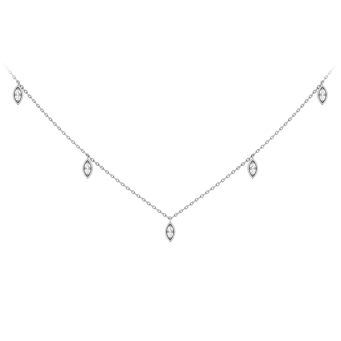 Marquise Diamond Station Necklace in 14K white gold, front view
