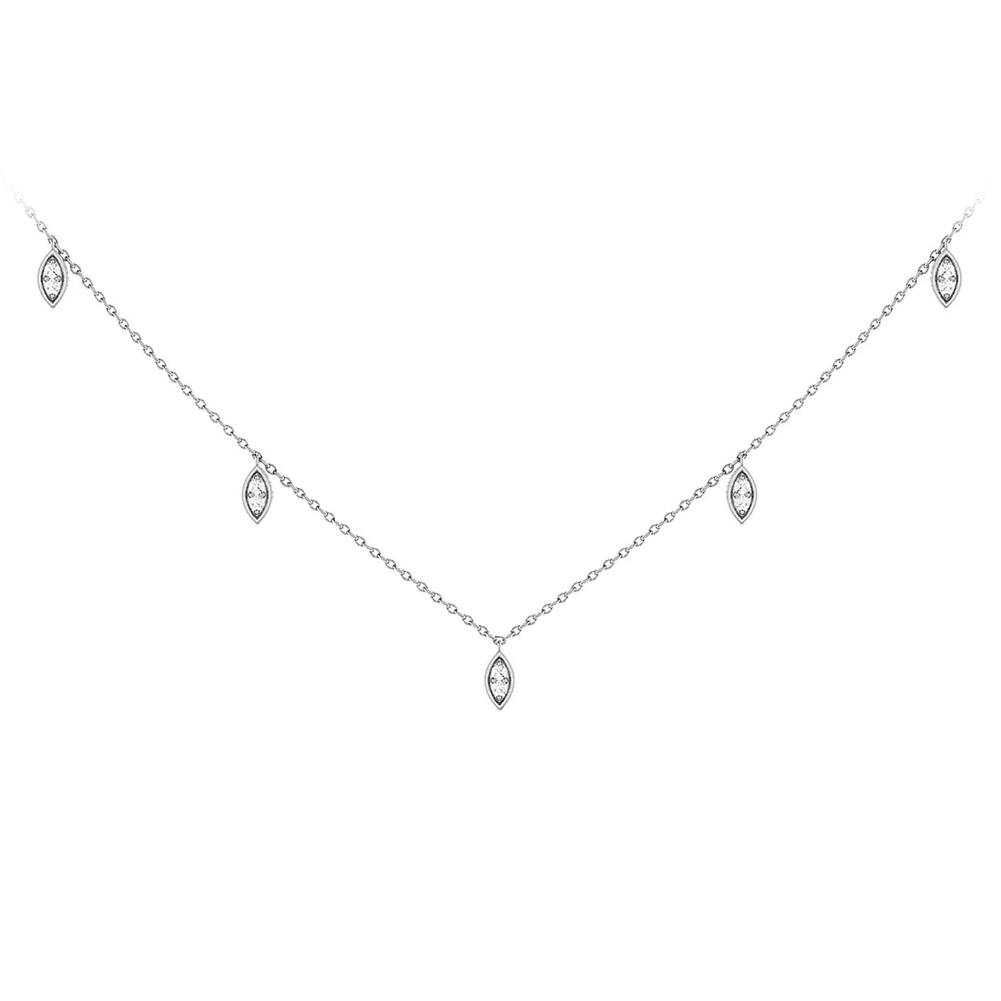 Marquise Diamond Station Necklace in 14K white gold, front view