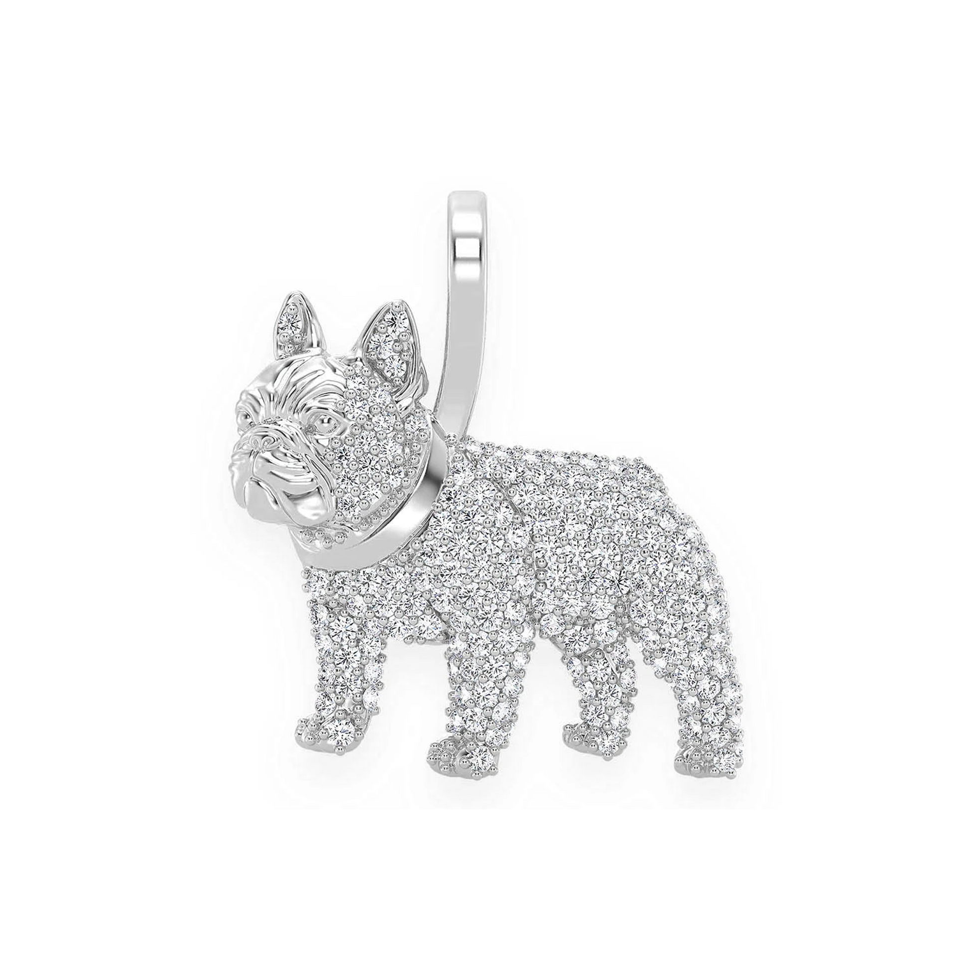 French Bulldog Diamond Pendant in 14K white gold, Signature | 0.65ctw, front view