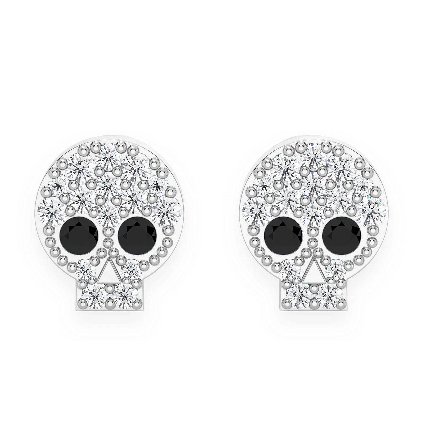 Skull Diamond Stud Earrings in 14K white gold, front view