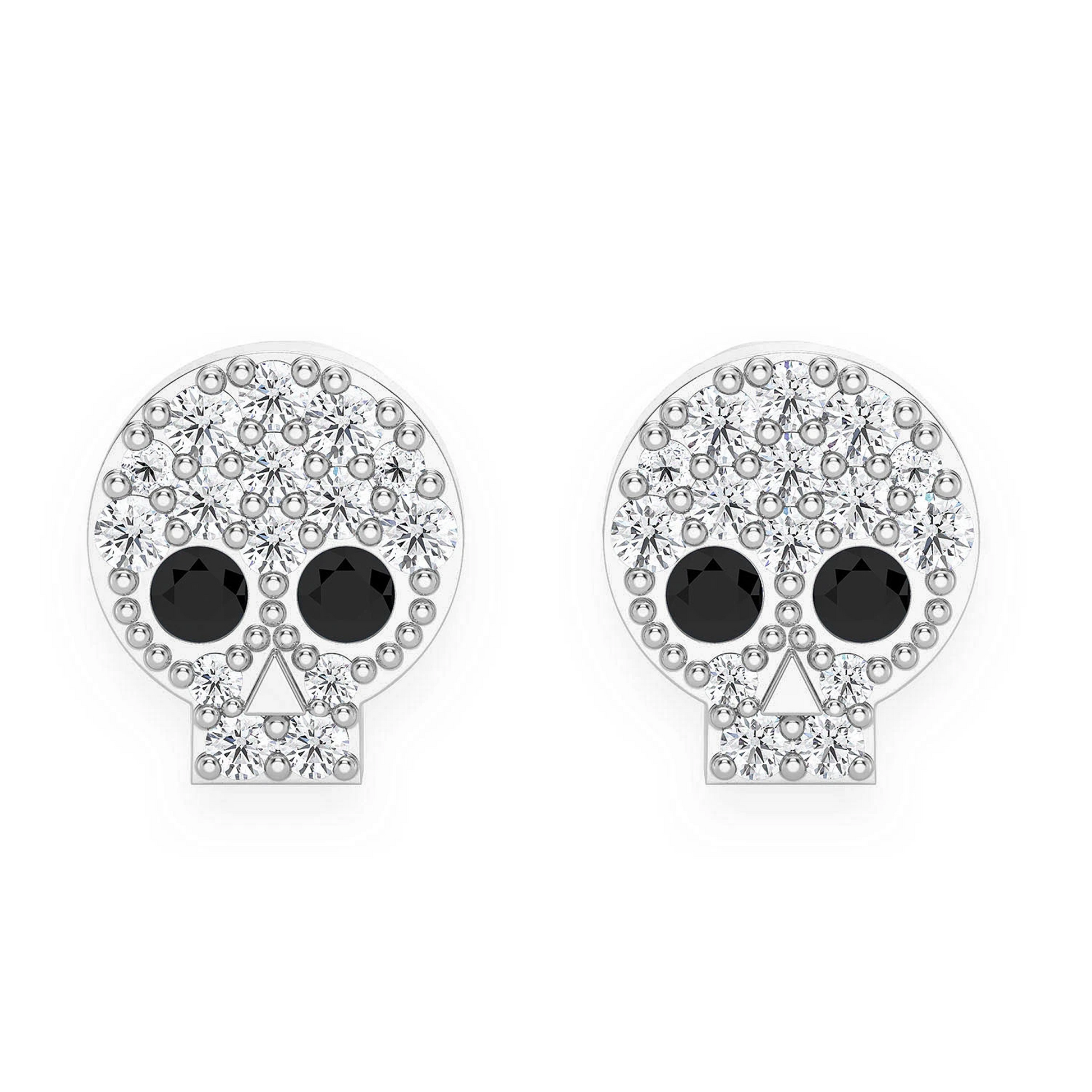 Skull Diamond Stud Earrings in 14K white gold, front view