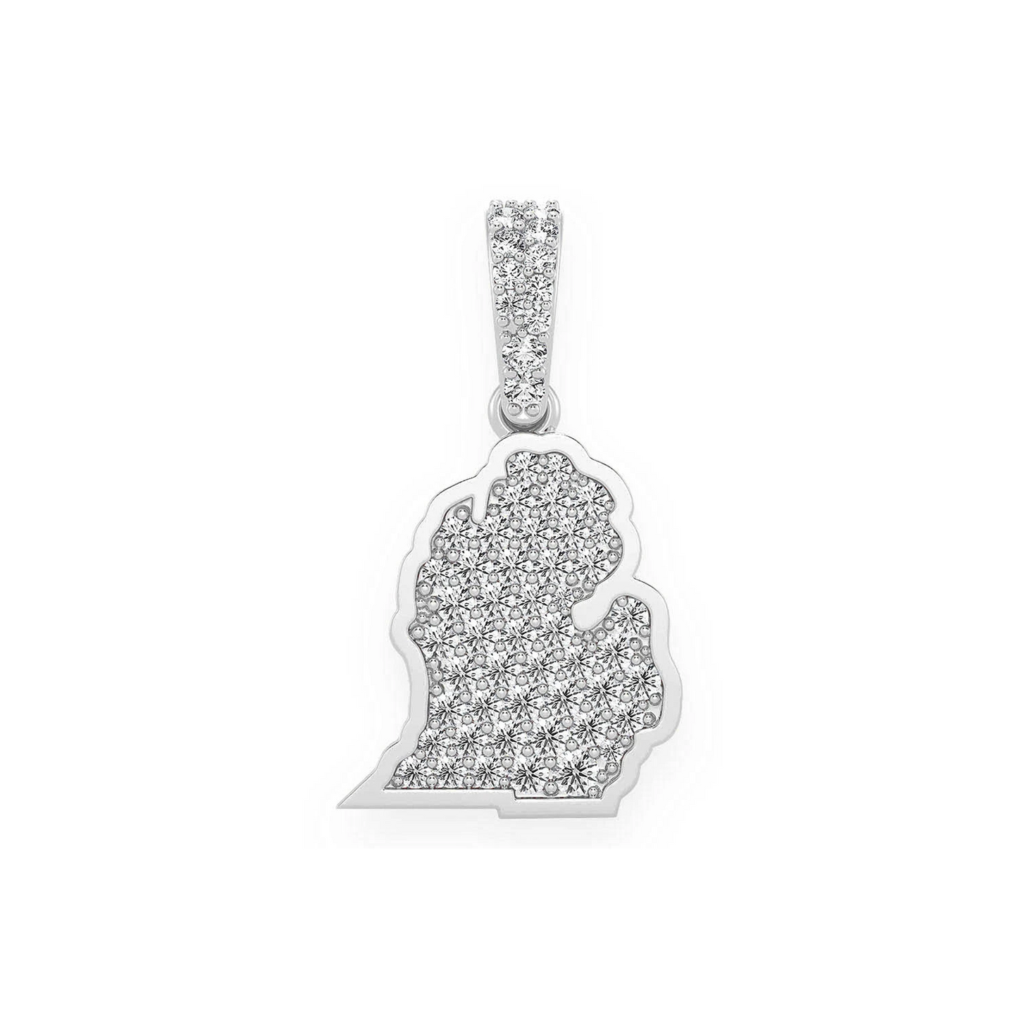 US State Diamond Pendant in 14K white gold, Michigan design, front view