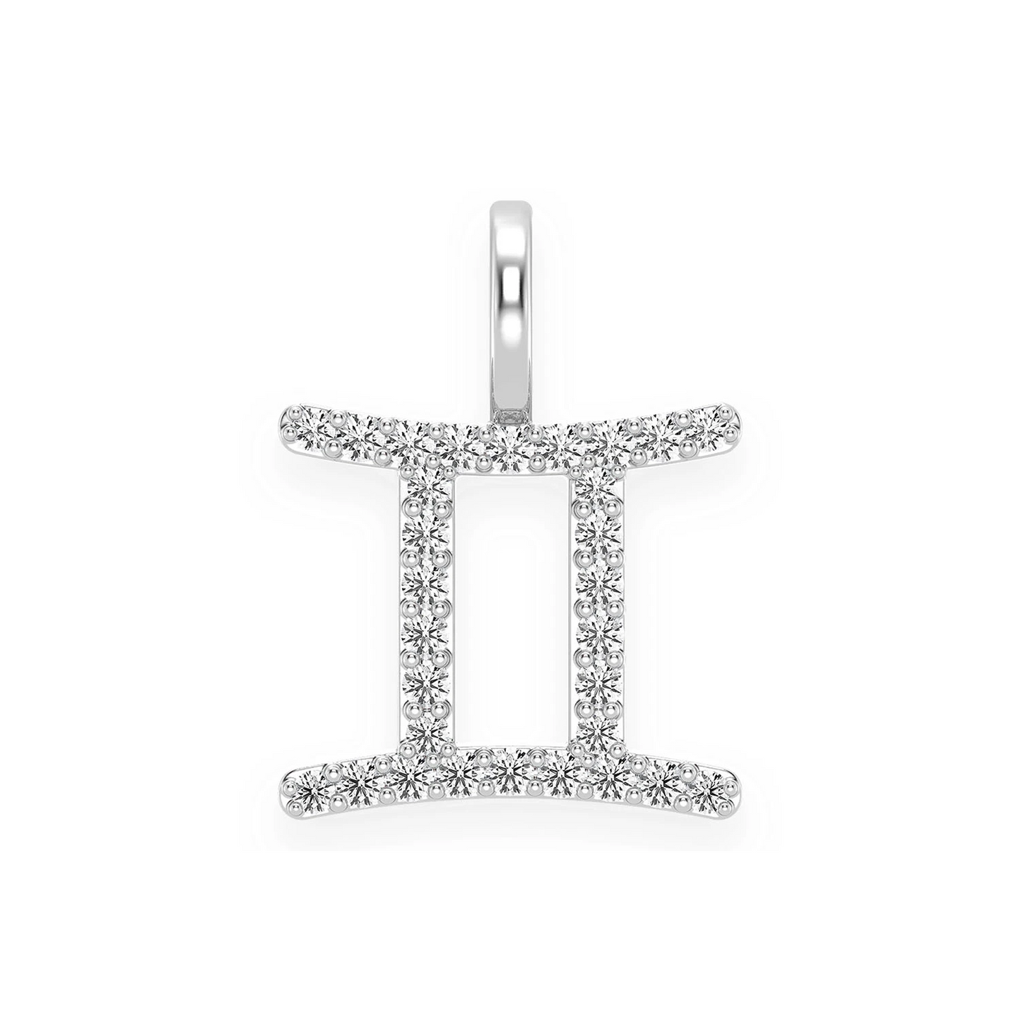 Astrology Zodiac Diamond Pendant in 14K white gold, Gemini design, front view