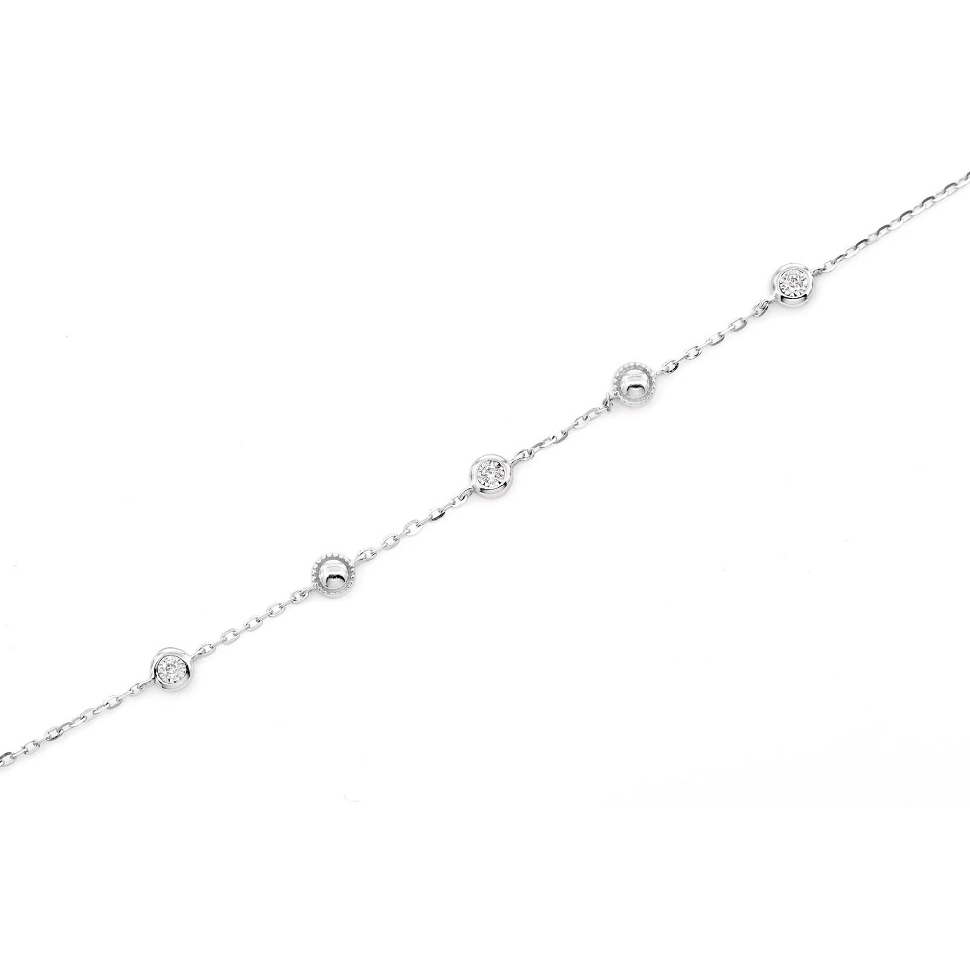 Bead & Bezel Diamond Bracelet in 14K white gold, 0.05ctw, detail view