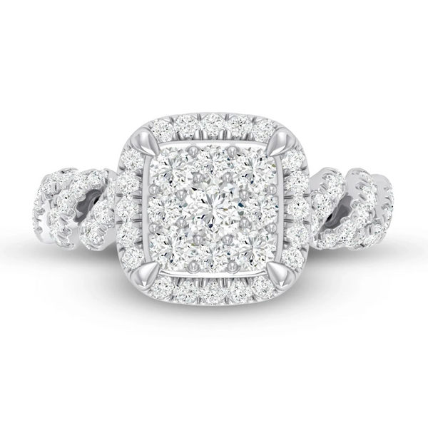 Square Cluster Halo Diamond Ring