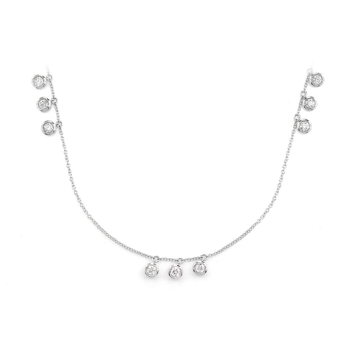 Triple Bezel Diamond Drop Station Necklace in 14K white gold, front view