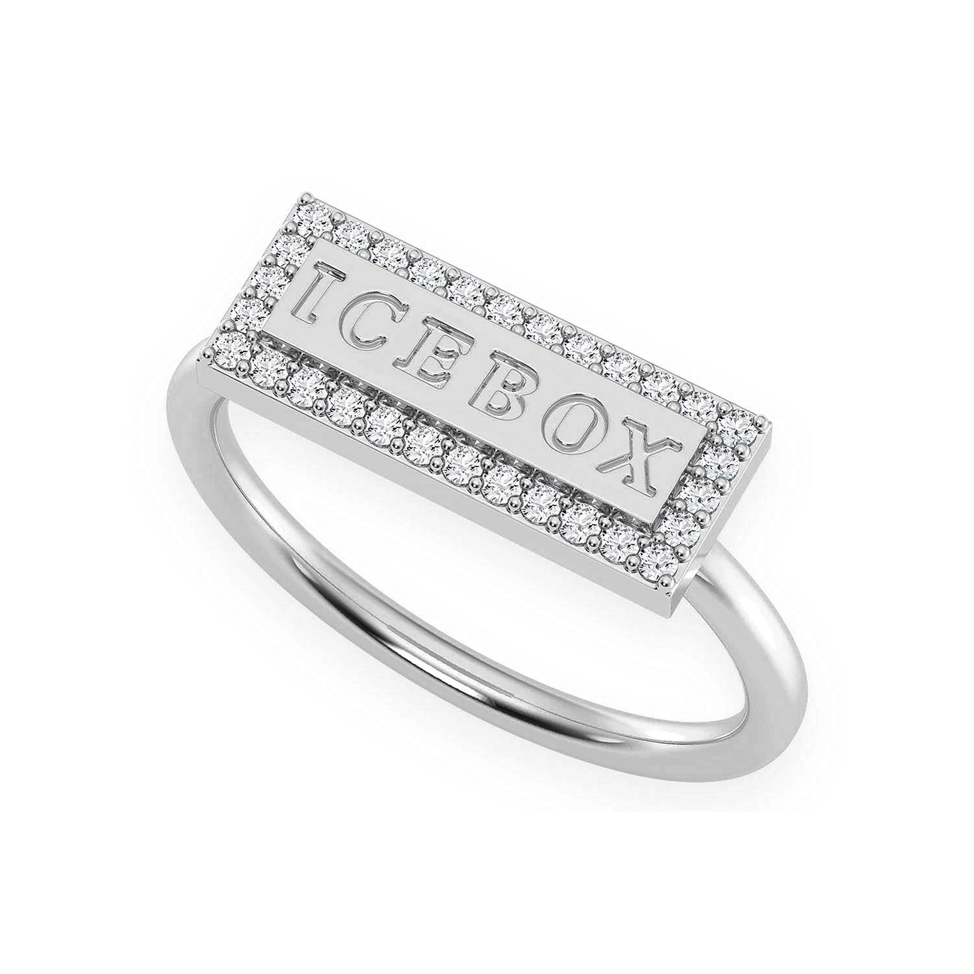 Icebox Logo Silhouette Diamond Ring in 14K white gold, angled view