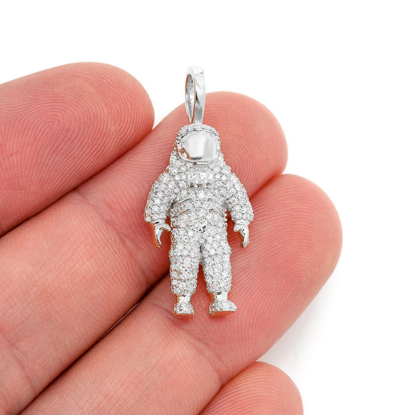 Astronaut Diamond Pendant in 14K white gold, Statement | 4.25ctw, angled view