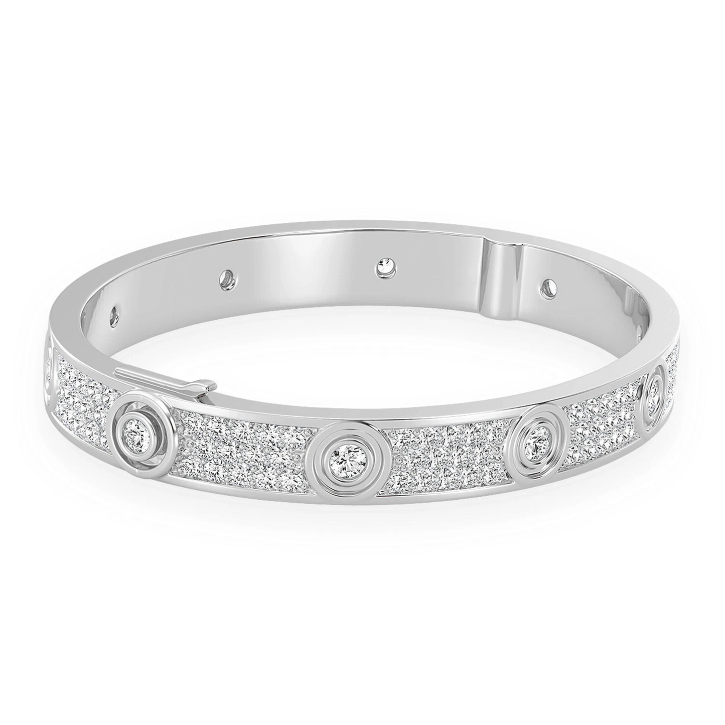 Eternity Diamond Bangle in 14K white gold, angled view