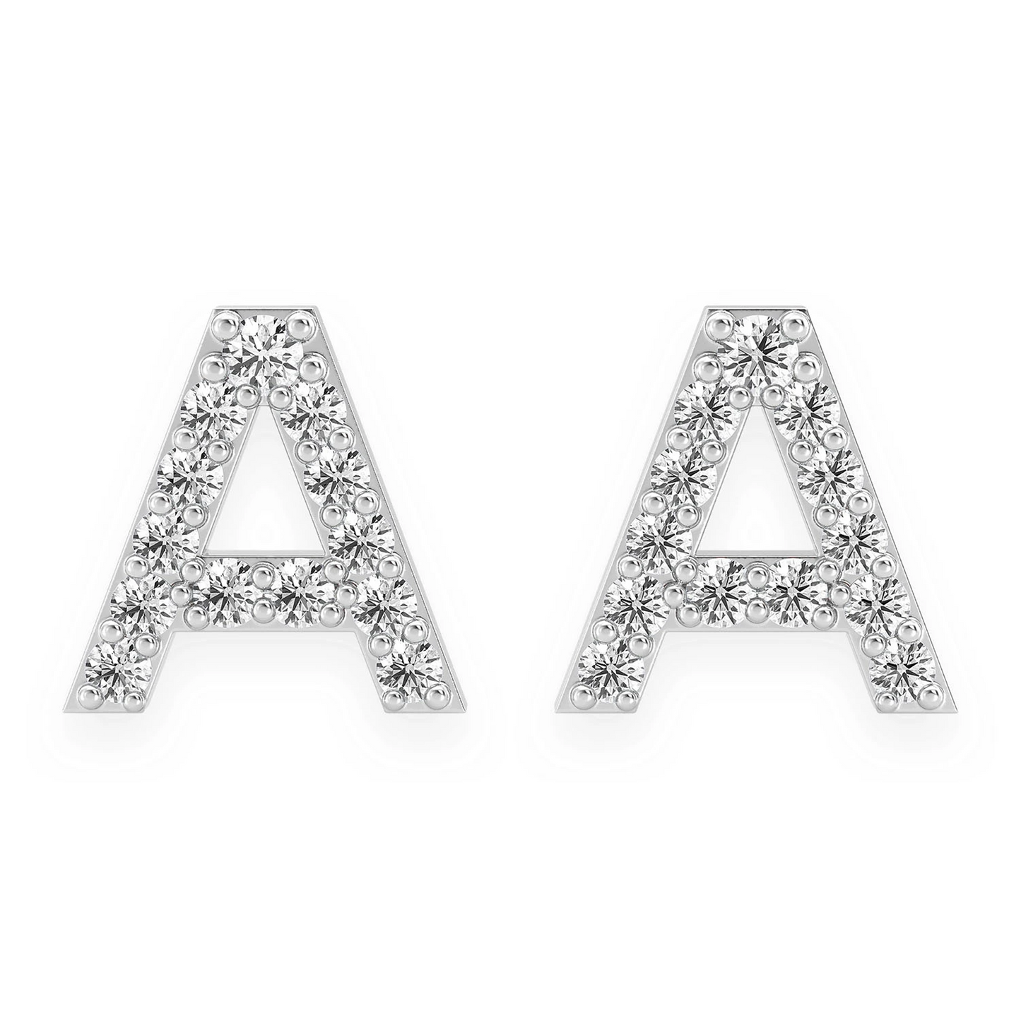 Any Letter Diamond Stud Earrings in 14K white gold, front view
