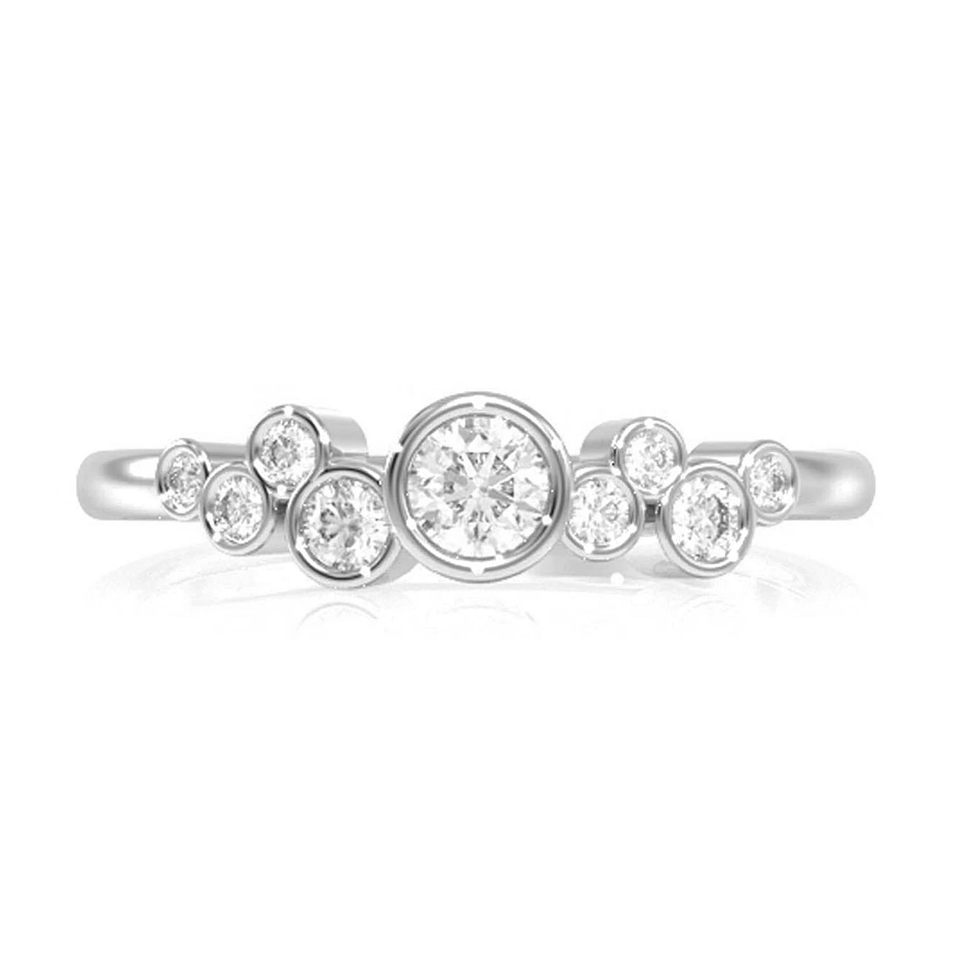 Nine Stone Graduated Bezel Diamond Ring in 14K white gold, front view