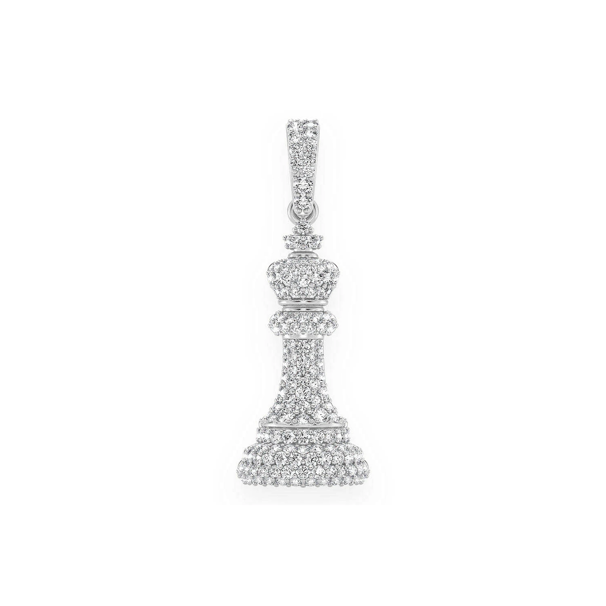King Chess Diamond Pendant in 14K white gold, front view