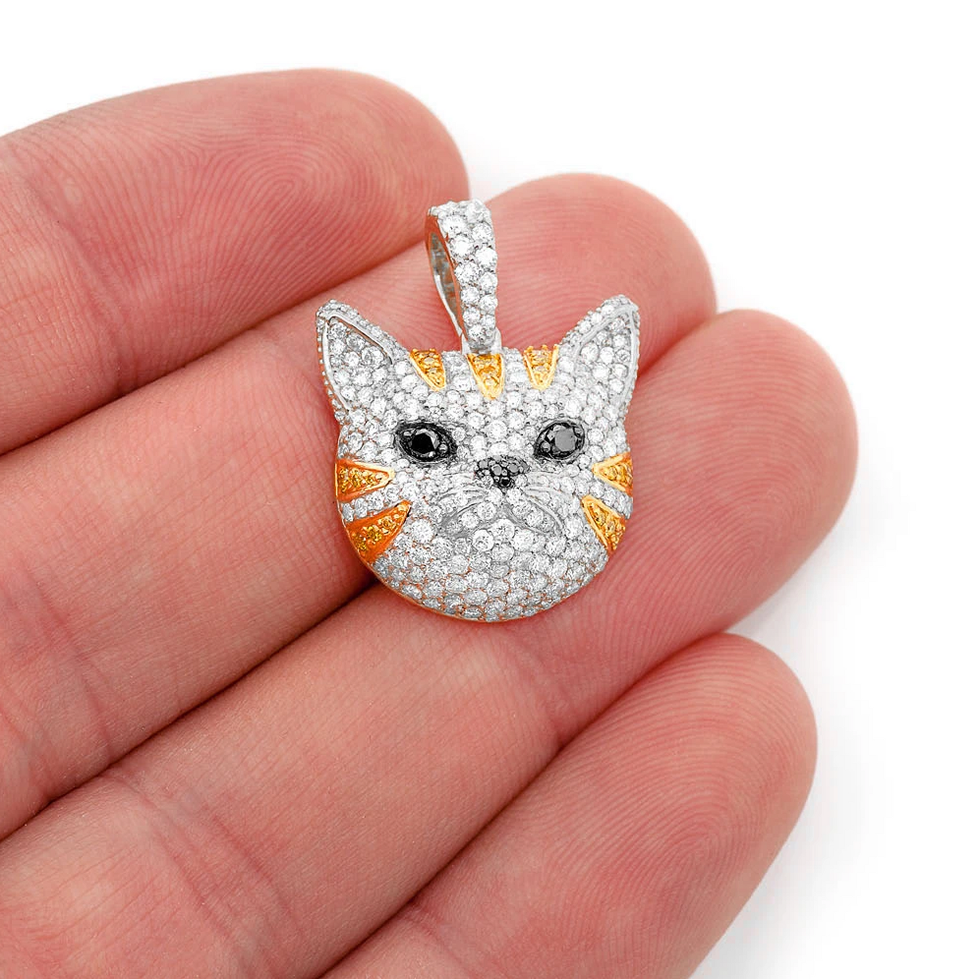 Cat Face Diamond Pendant in 14K white gold, angled view