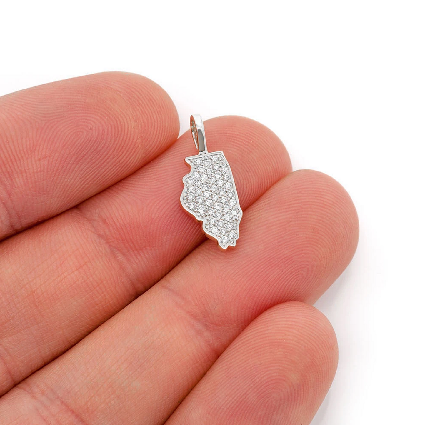 US State Diamond Pendant in 14K white gold, Illinois design, alternate view