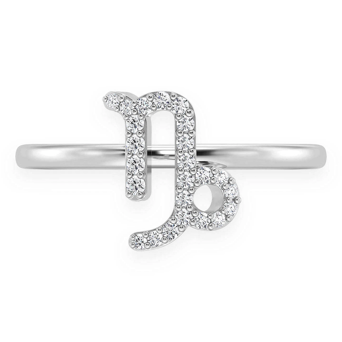 Zodiac Diamond Ring in 14K white gold, Capricorn design, front view
