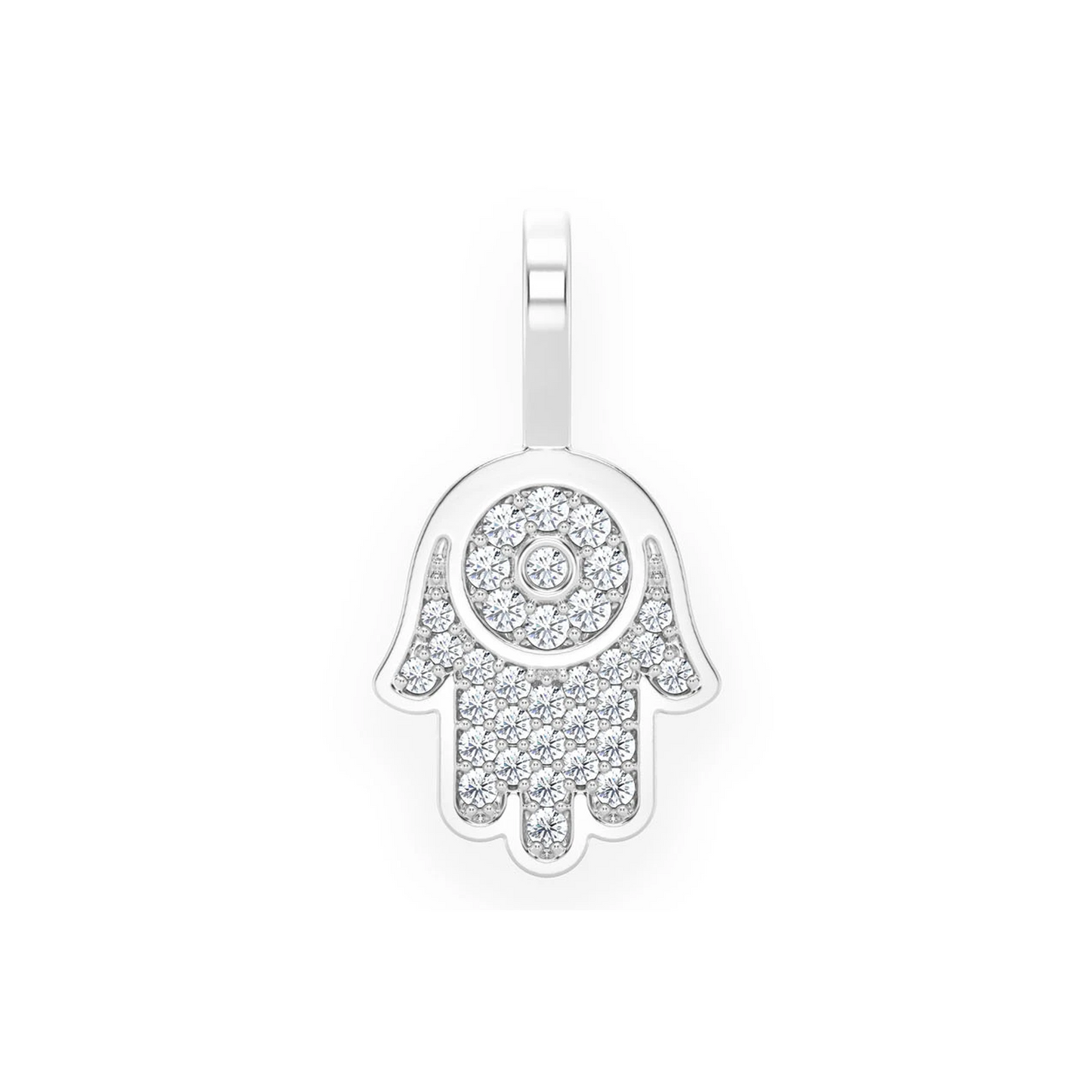 Mini Hamsa Diamond Pendant in 14K white gold, front view