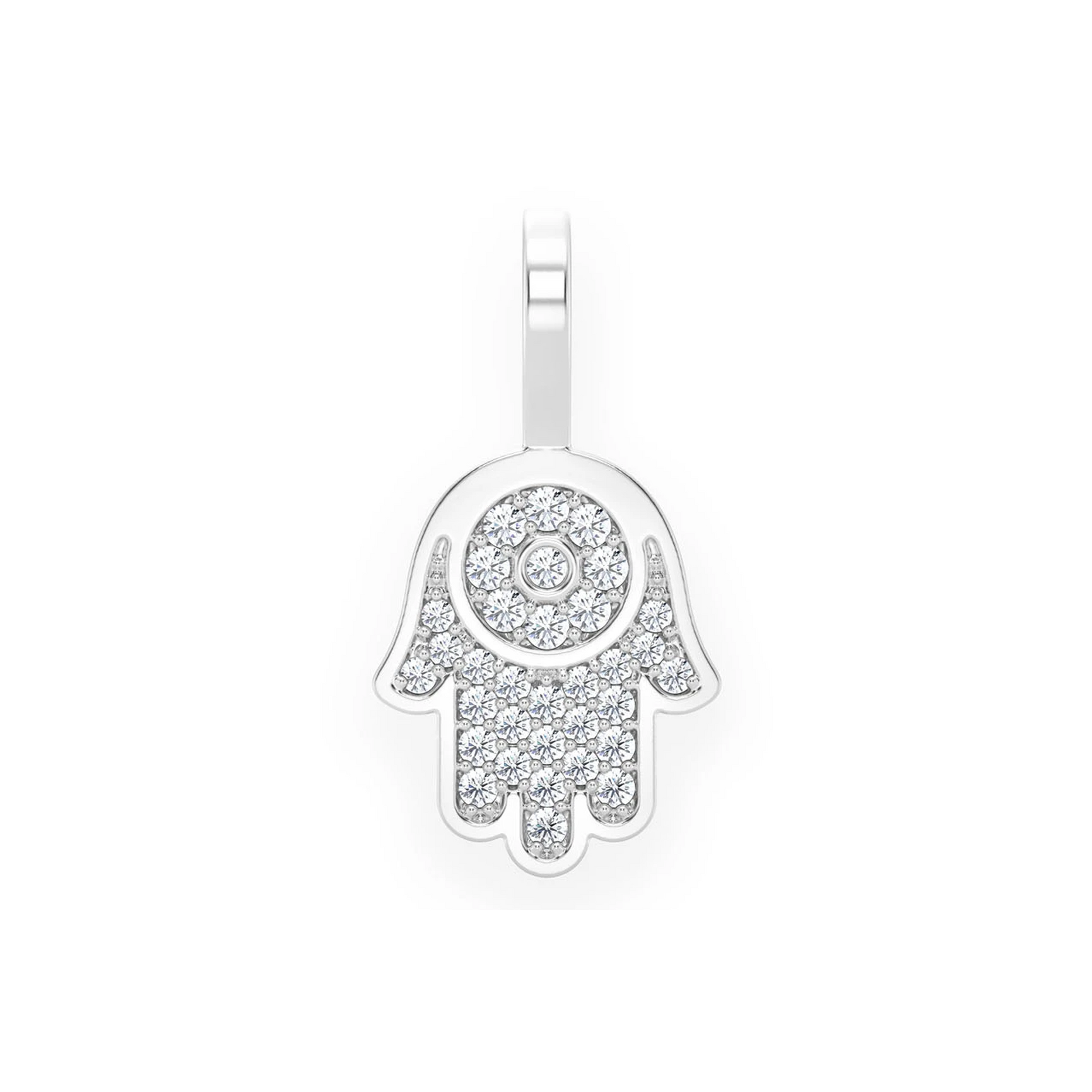 Mini Hamsa Diamond Pendant in 14K white gold, front view