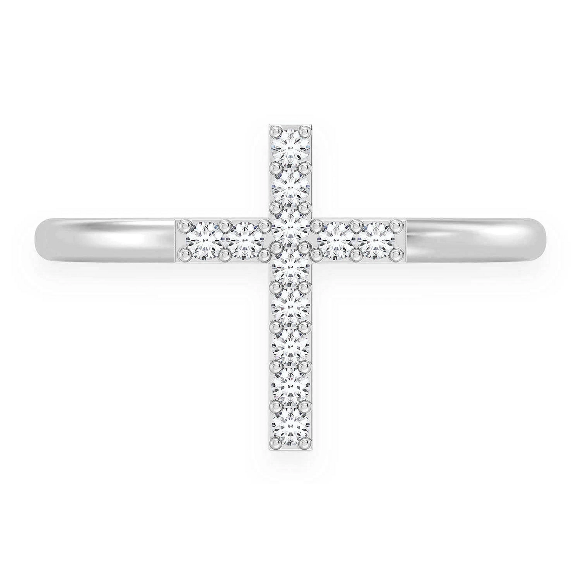 Cross Diamond Ring in 14K white gold, front view