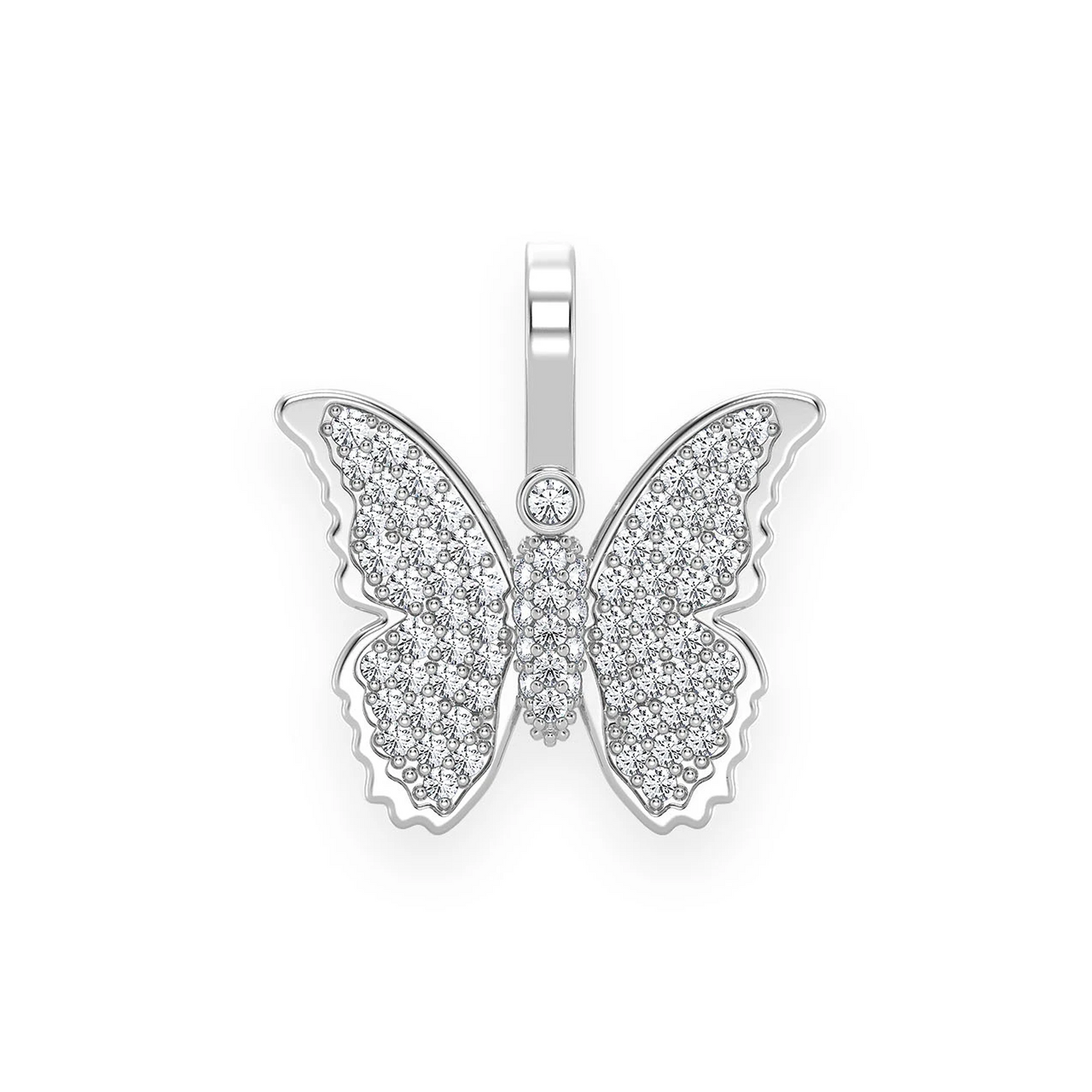 Butterfly Pendant in 14K white gold, Set | 0.40ctw, front view