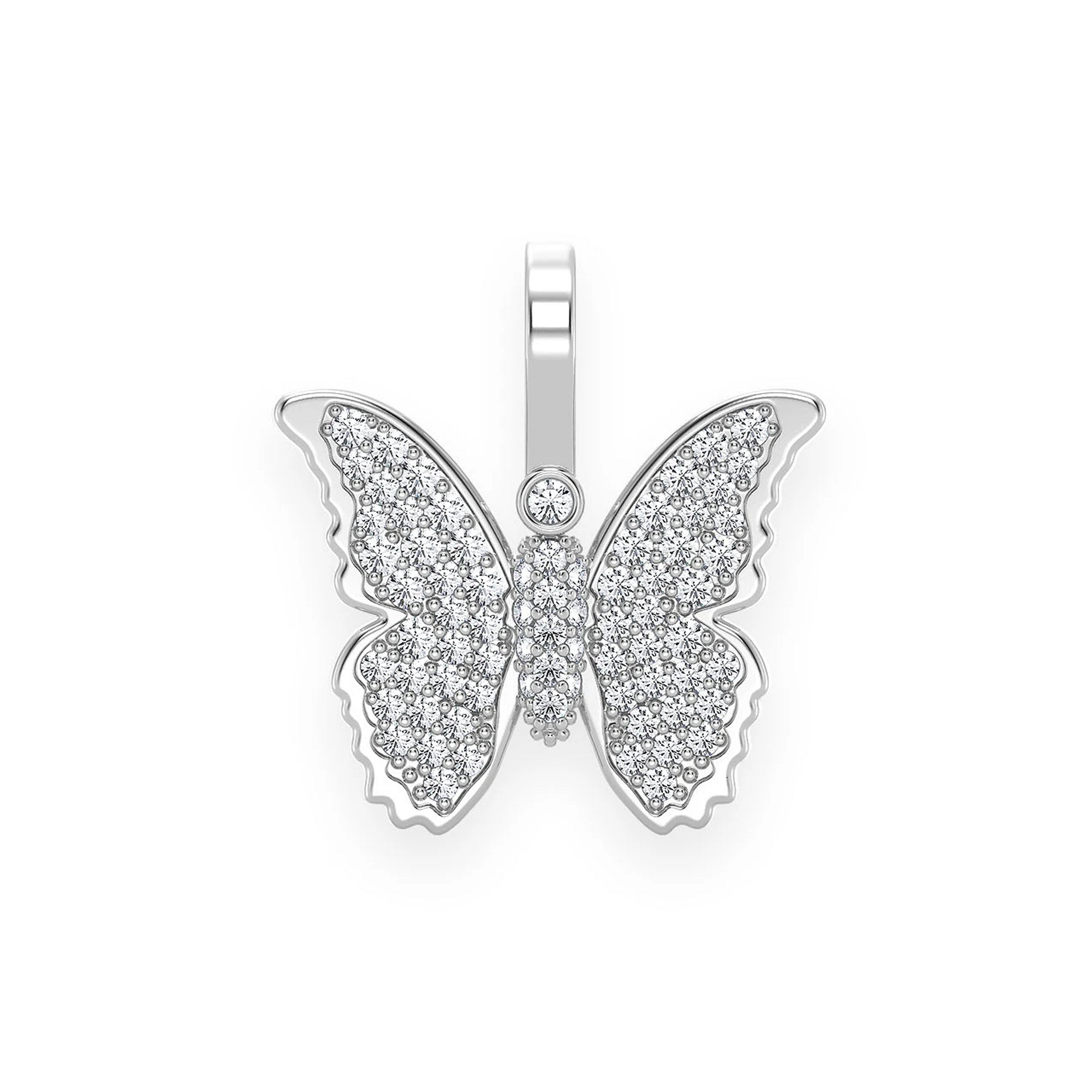Butterfly Pendant in 14K white gold, Set | 0.40ctw, front view